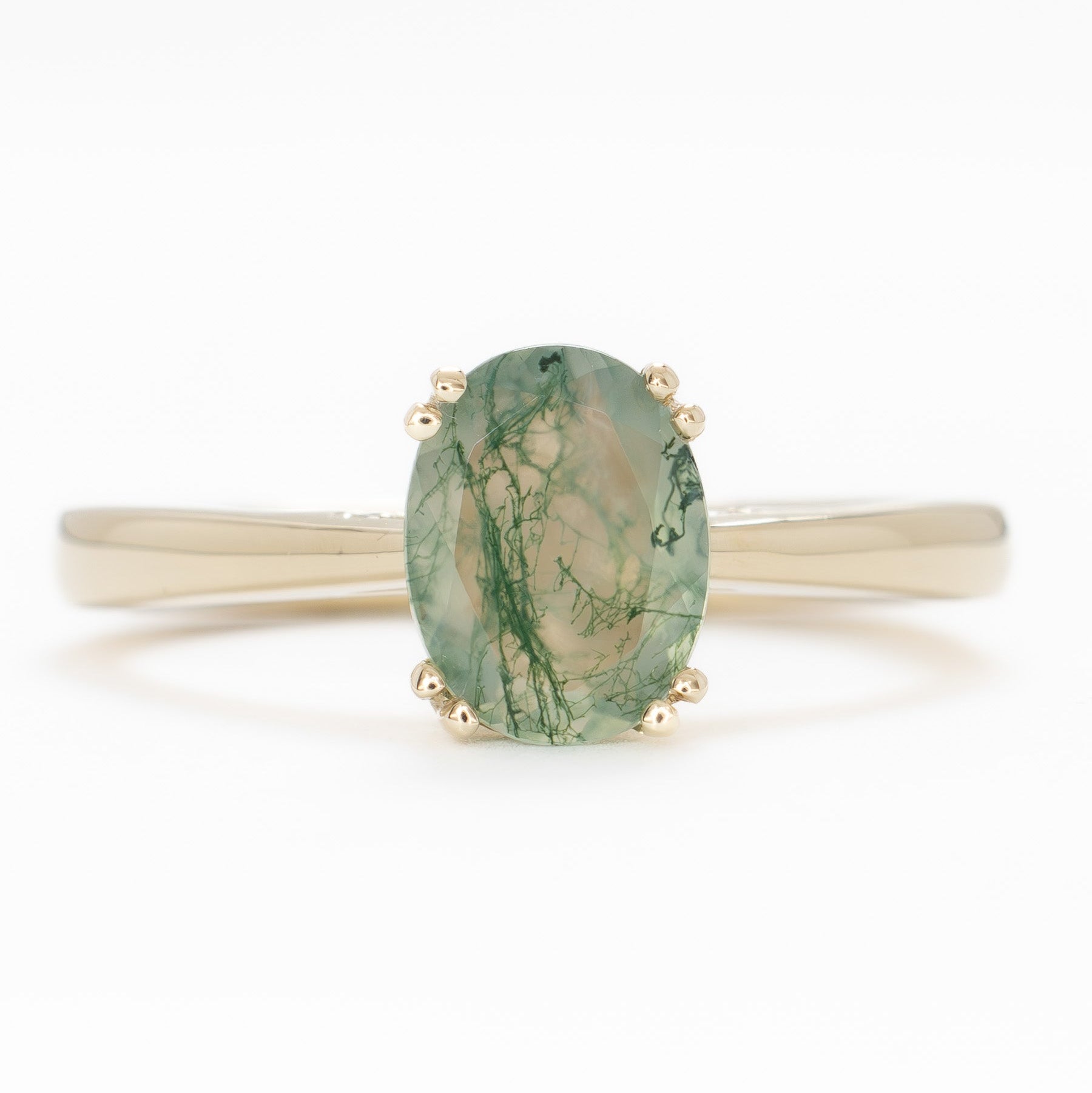 grace engagement ring with green moss agate oval