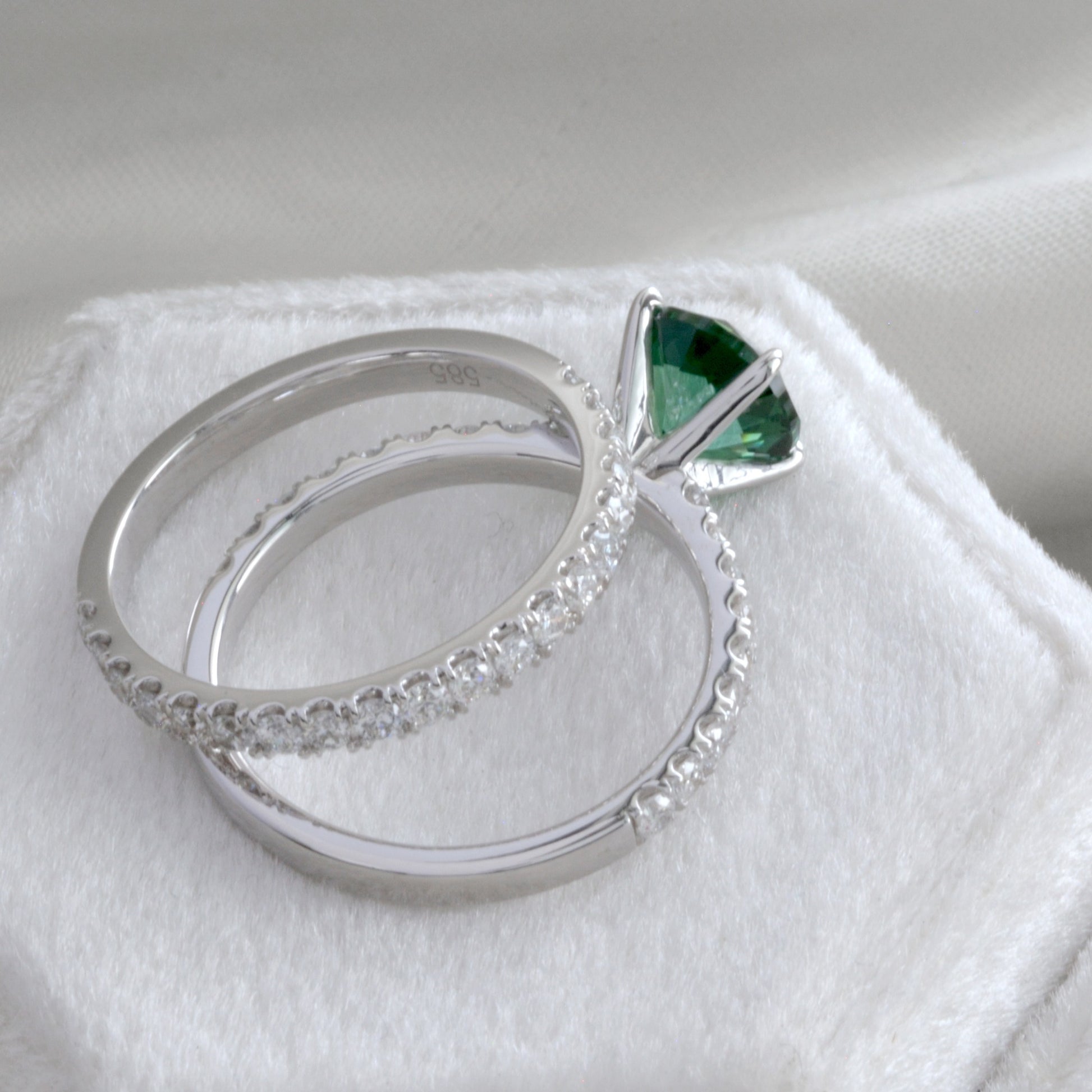green lab sapphire engagement ring in white gold