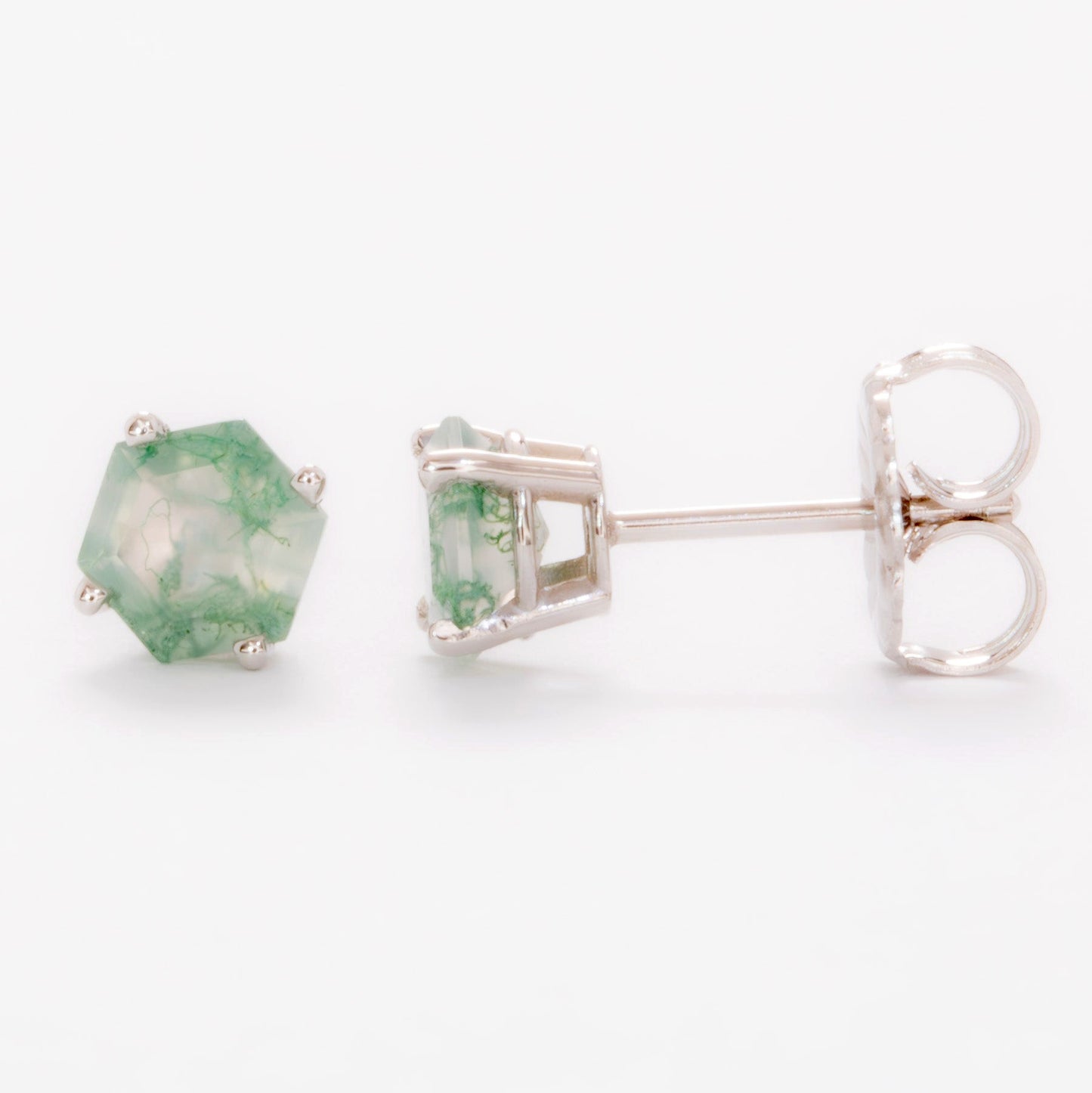 green moss agate earrings in white gold 