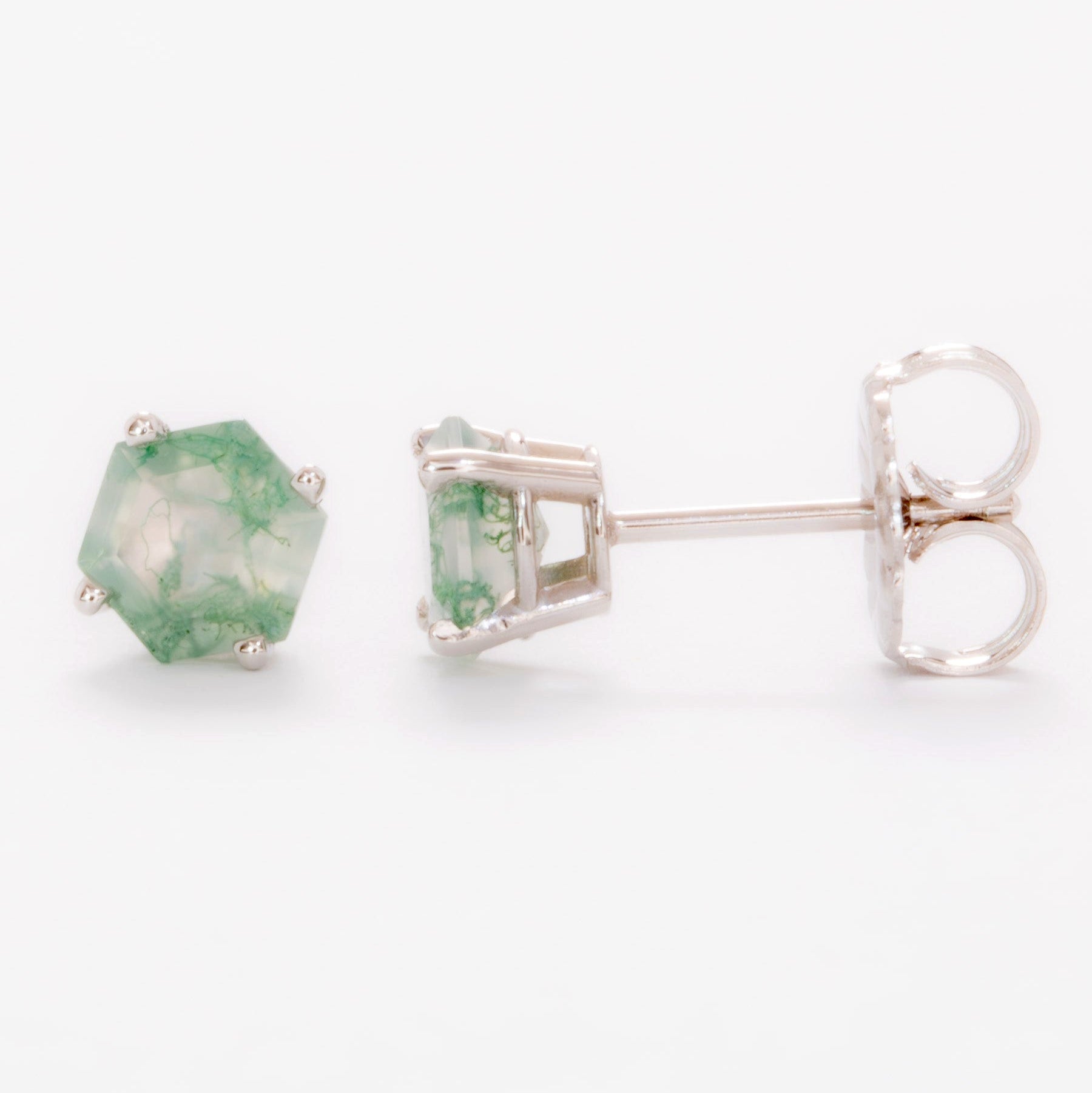 green moss agate earrings in white gold 