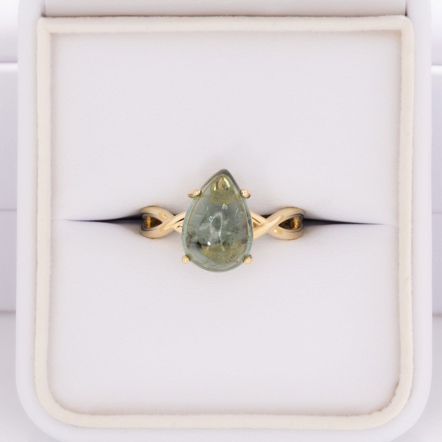 green tourmaline pear cabochon ring