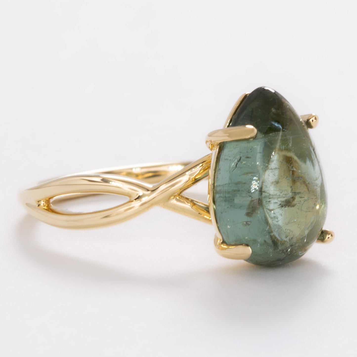 green tourmaline pear cabochon ring