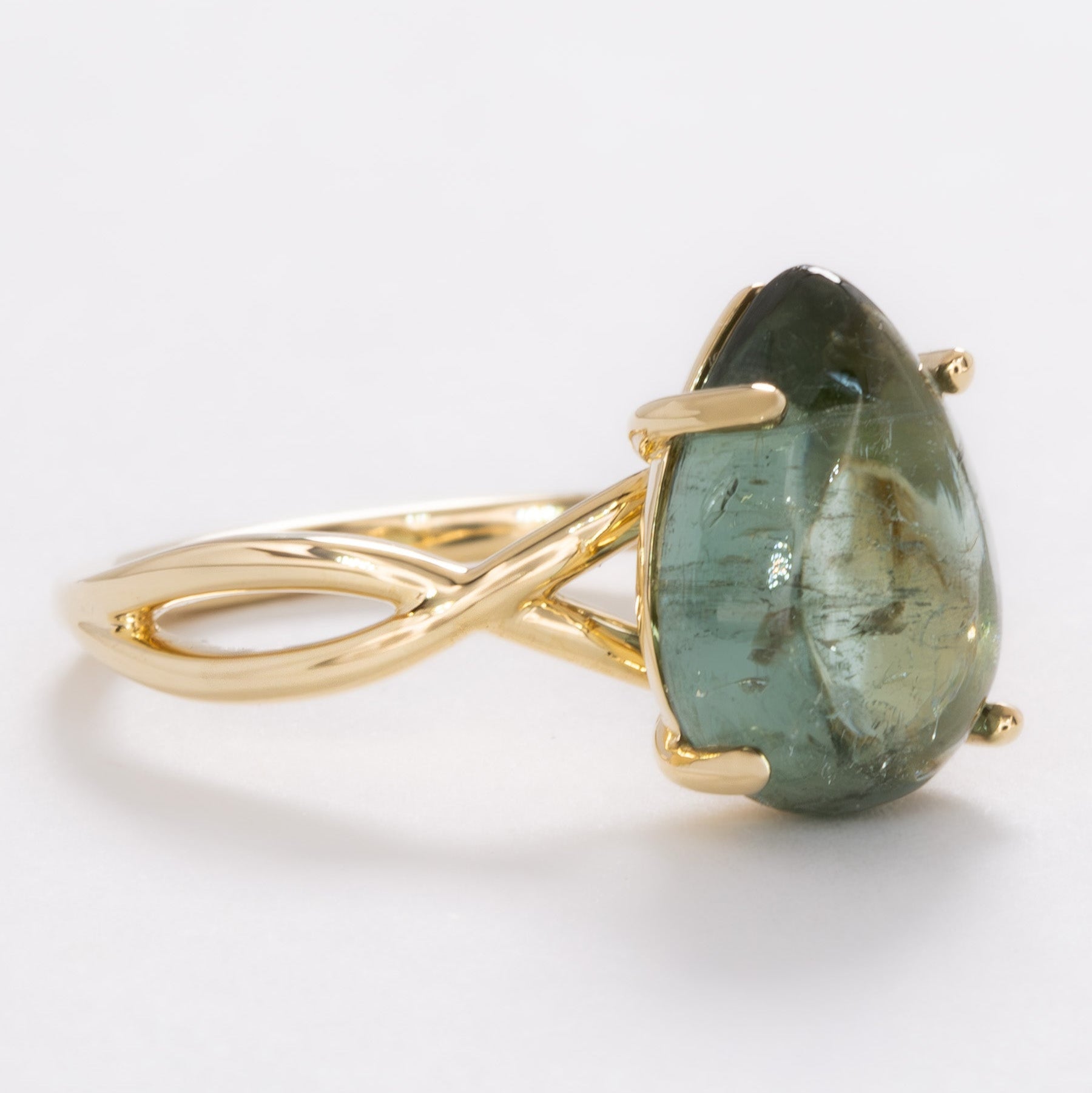 green tourmaline pear cabochon ring