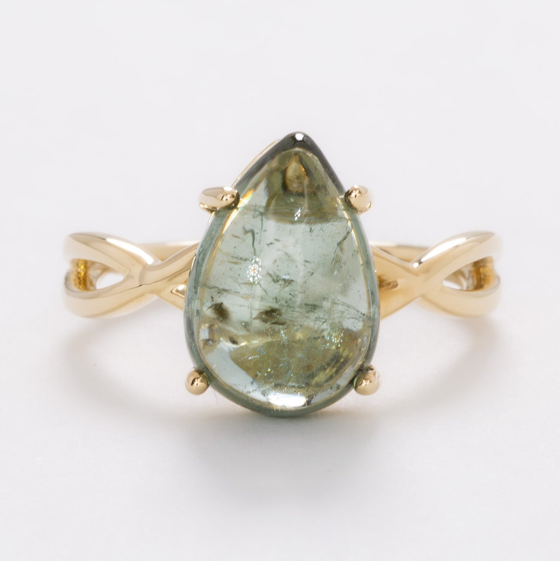 green tourmaline pear cabochon ring