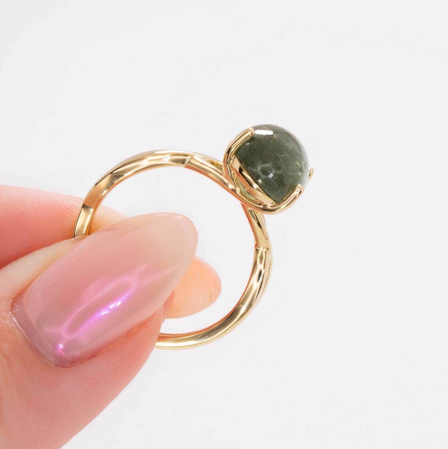 green tourmaline pear cabochon ring