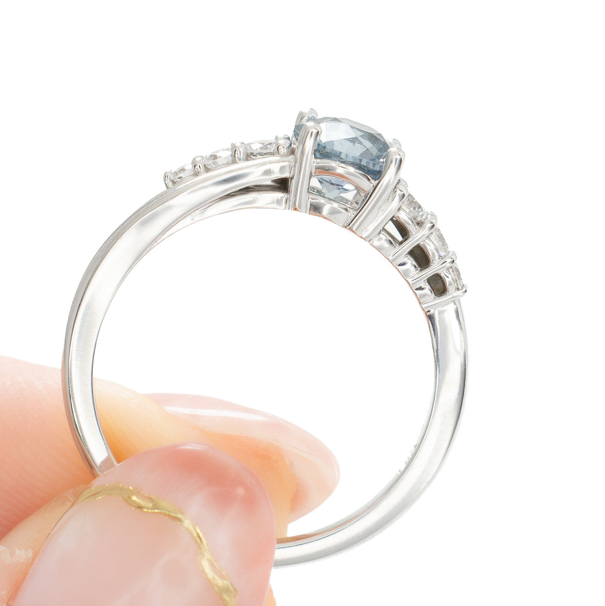 haisley accented ring in white gold with round blue lab sapphire