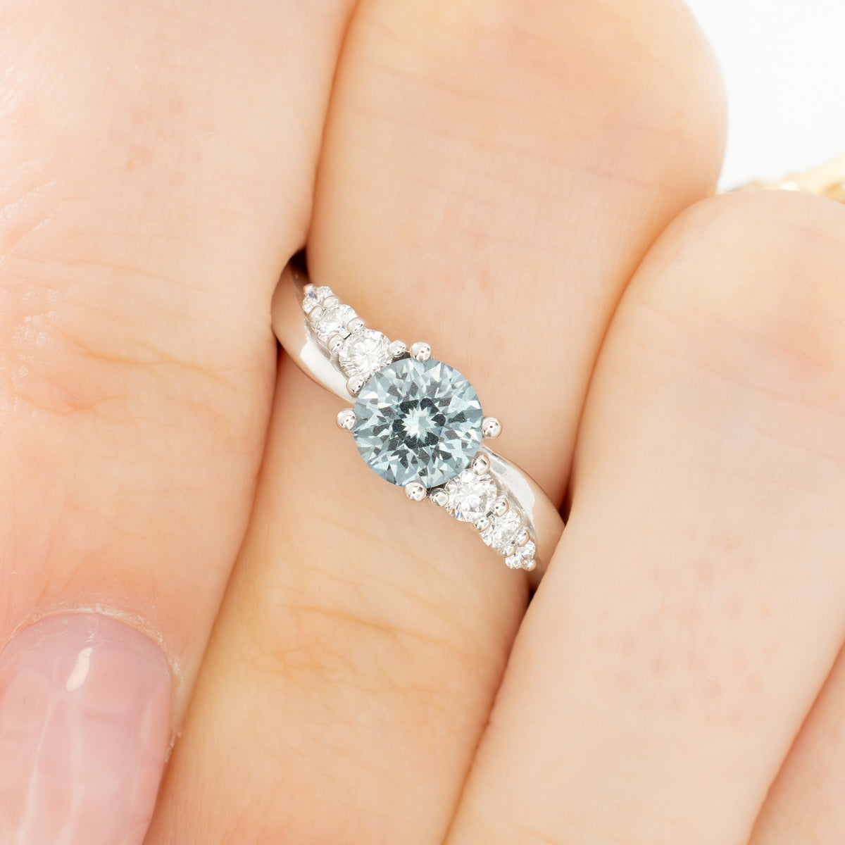 haisley accented ring in white gold with round blue lab sapphire