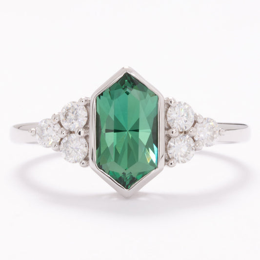 hannah bezel set ring with green lab sapphire dutch marquise