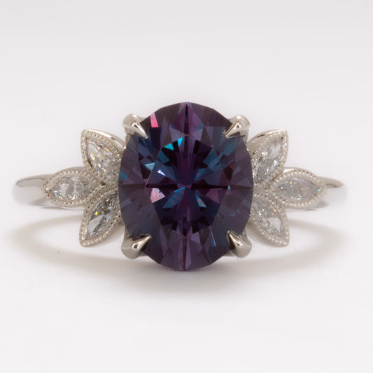 honey nature inspired engagement ring with oval lab alexandrite