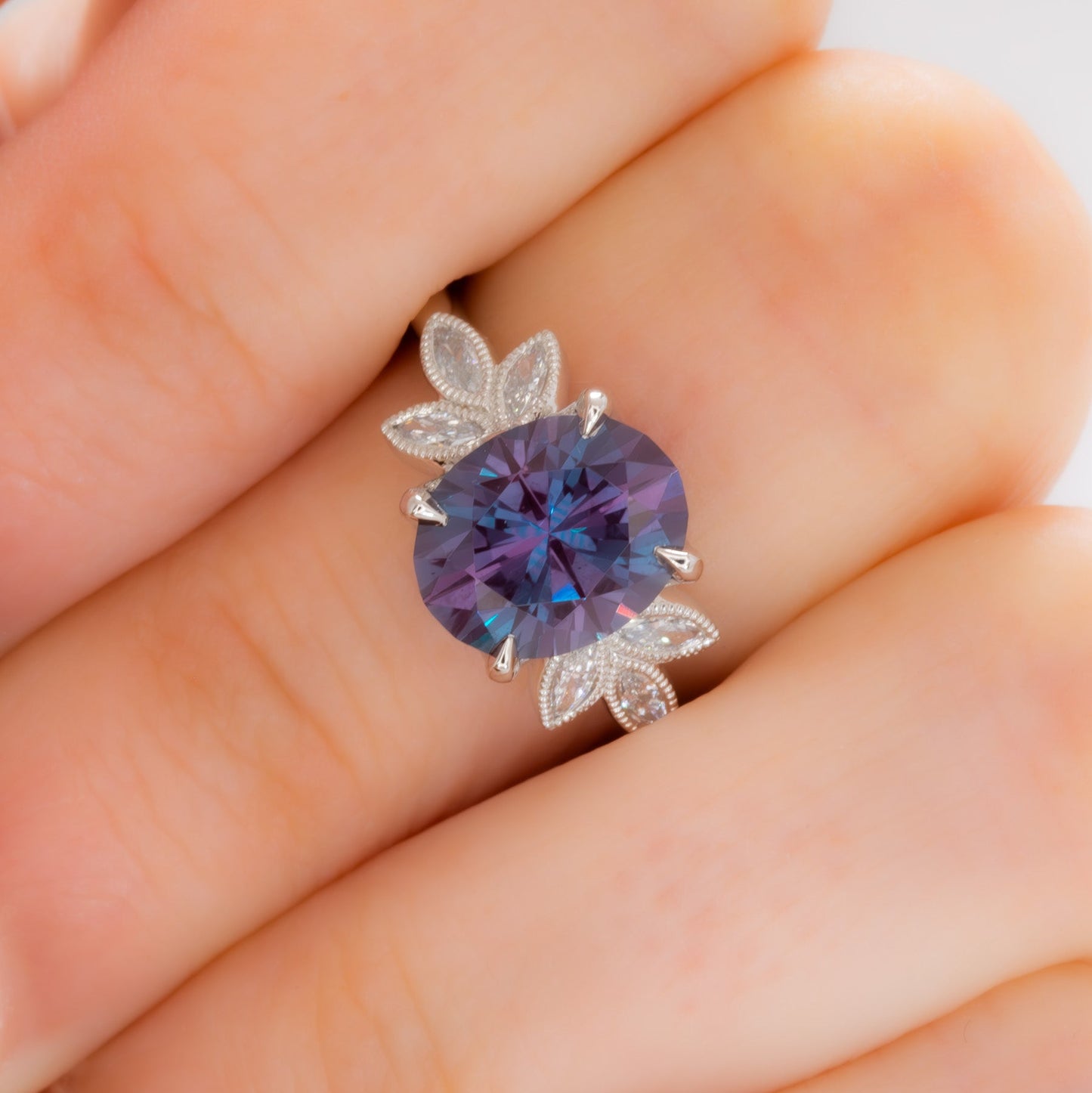 honey nature inspired engagement ring with oval lab alexandrite