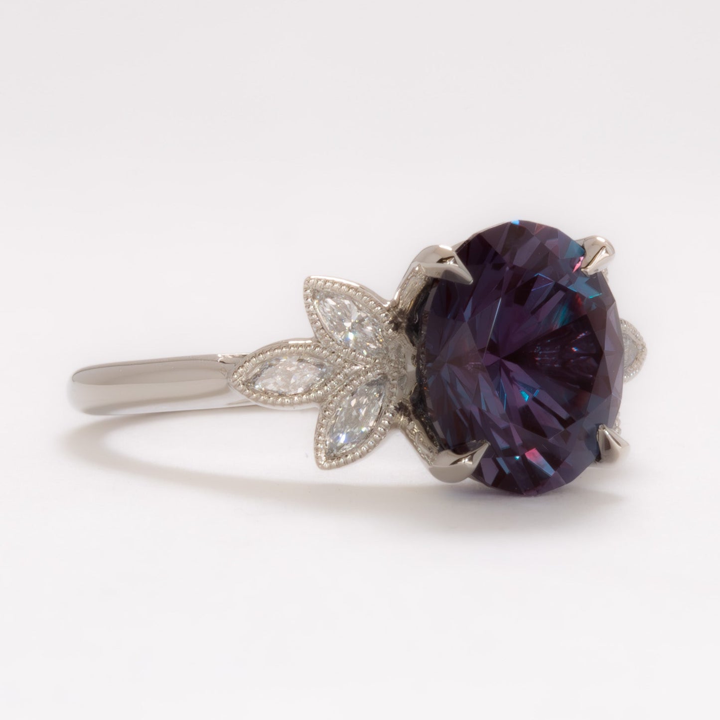 honey nature inspired engagement ring with oval lab alexandrite