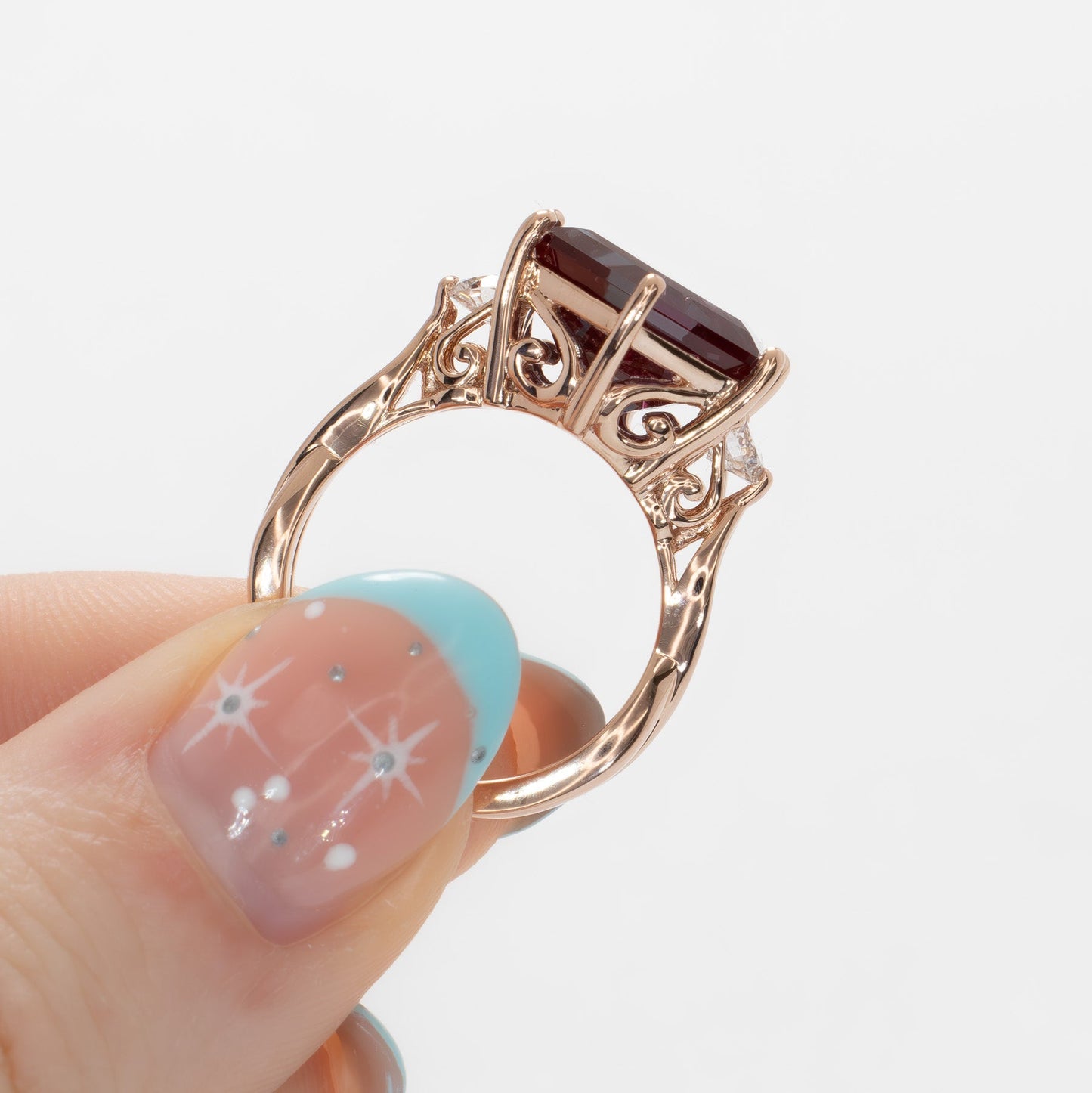ines engagement ring with 11mm hex cut lab alexandrite
