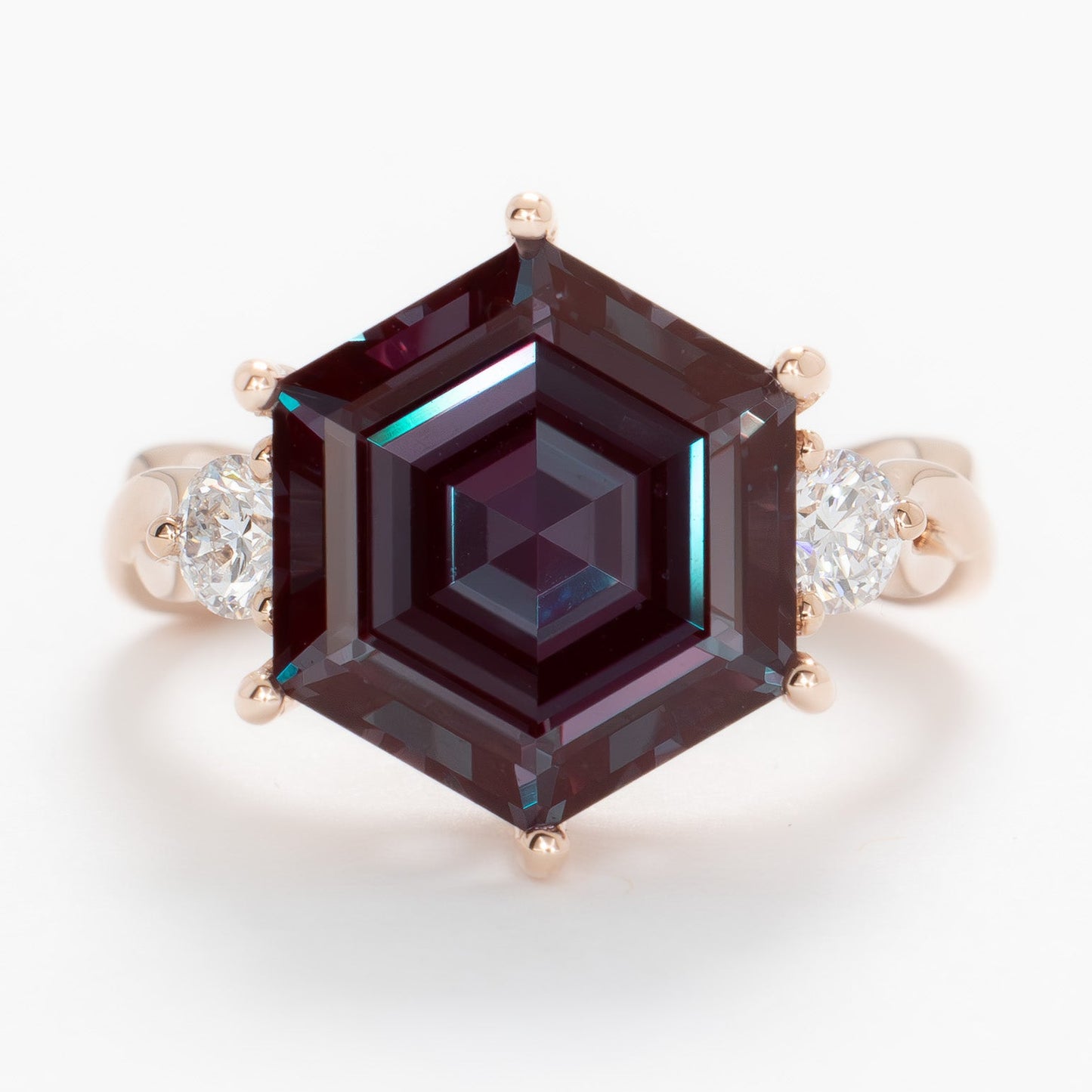 ines engagement ring with 11mm hex cut lab alexandrite