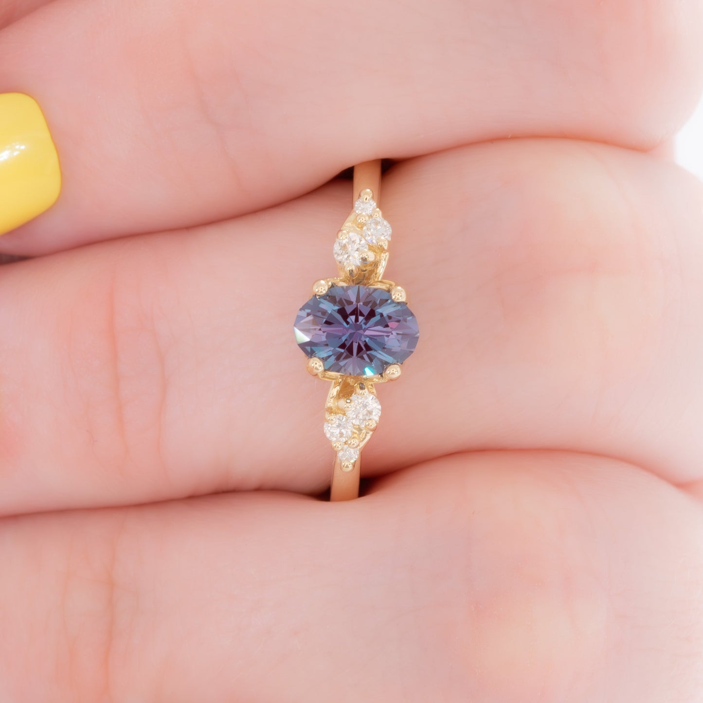 isla nature inspired engagement ring with oval lab alexandrite