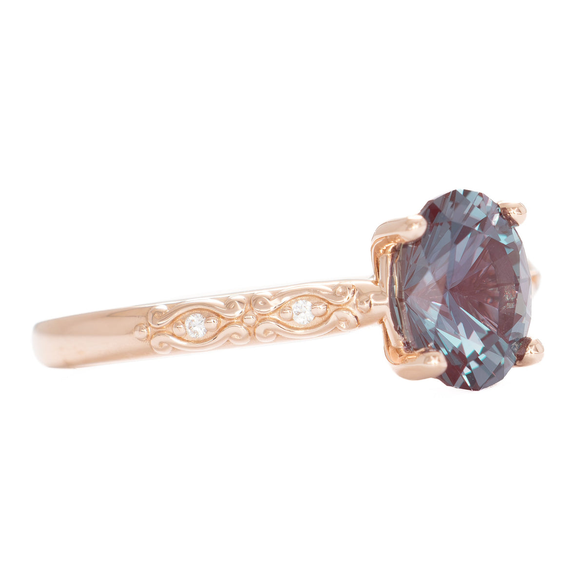 ivy accented ring in rose gold with oval lab alexandrite