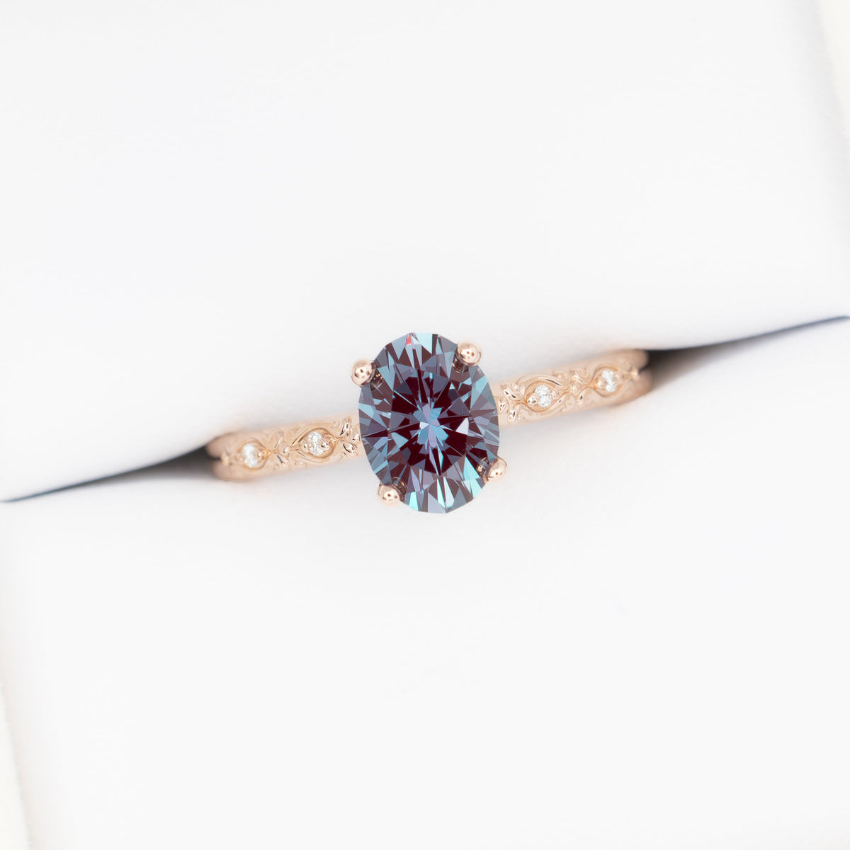 ivy accented ring in rose gold with oval lab alexandrite