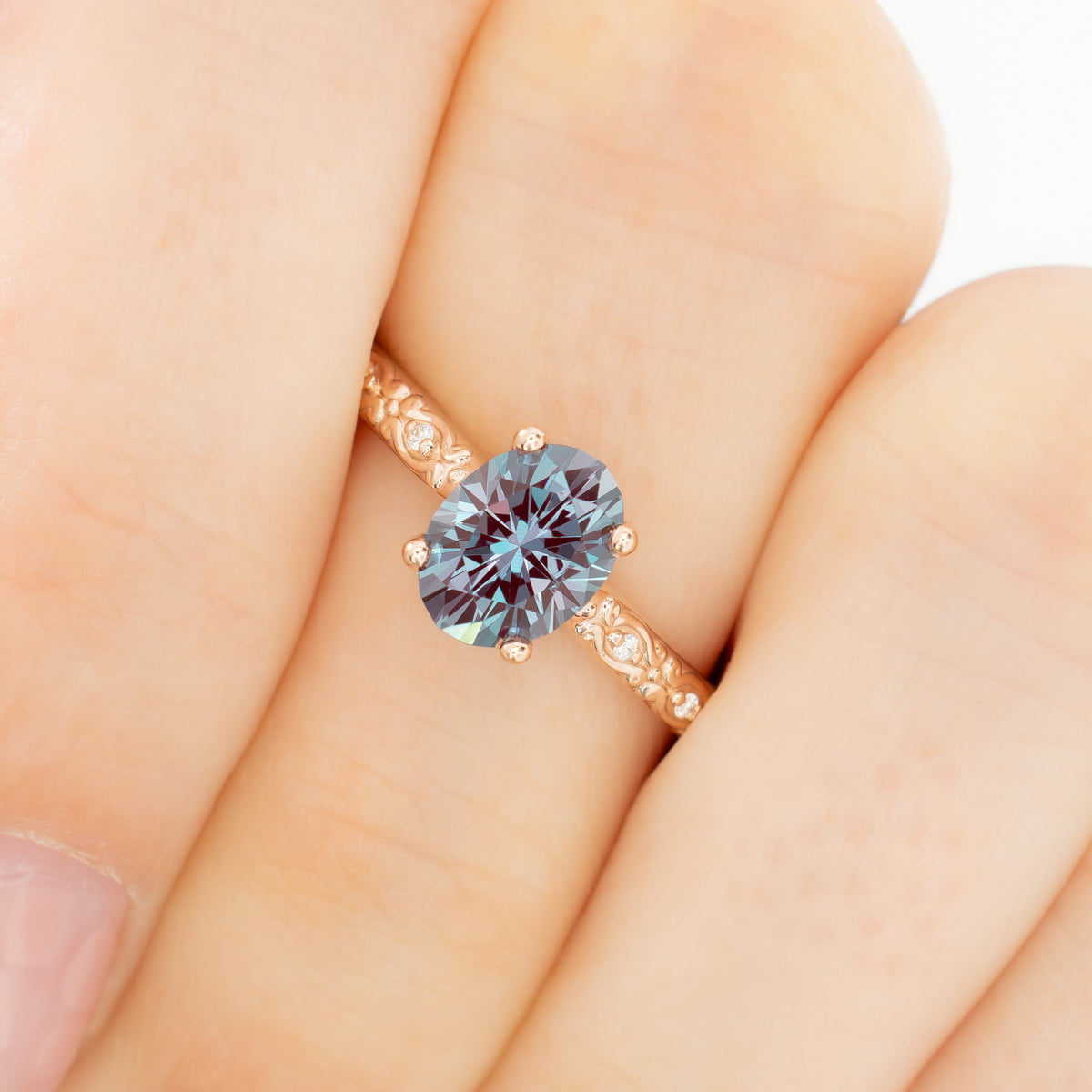ivy accented ring in rose gold with oval lab alexandrite