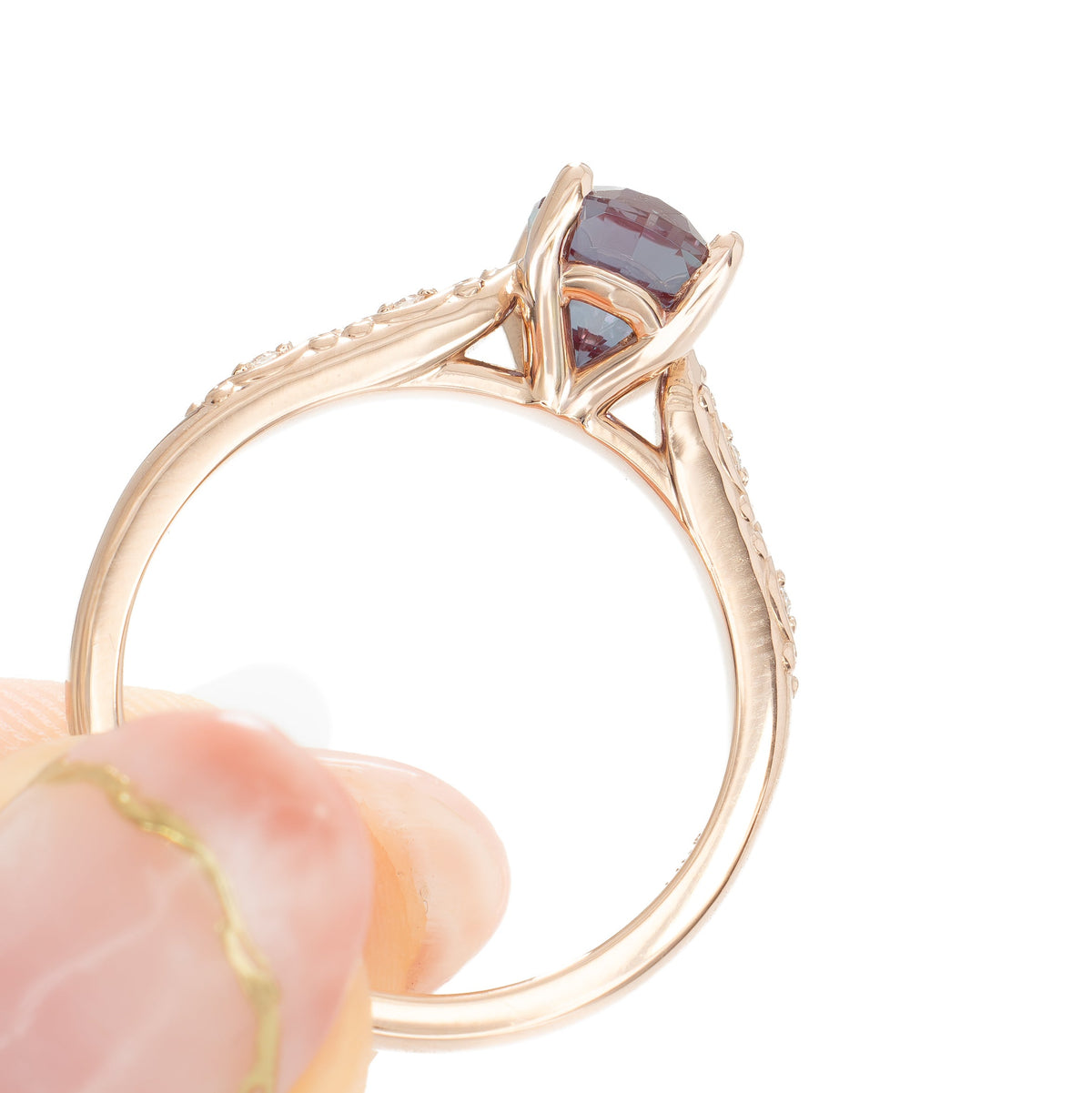 ivy accented ring in rose gold with oval lab alexandrite