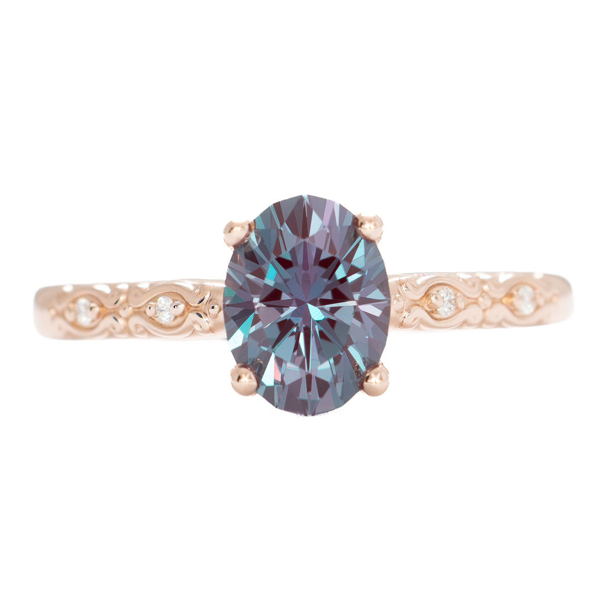 ivy accented ring in rose gold with oval lab alexandrite