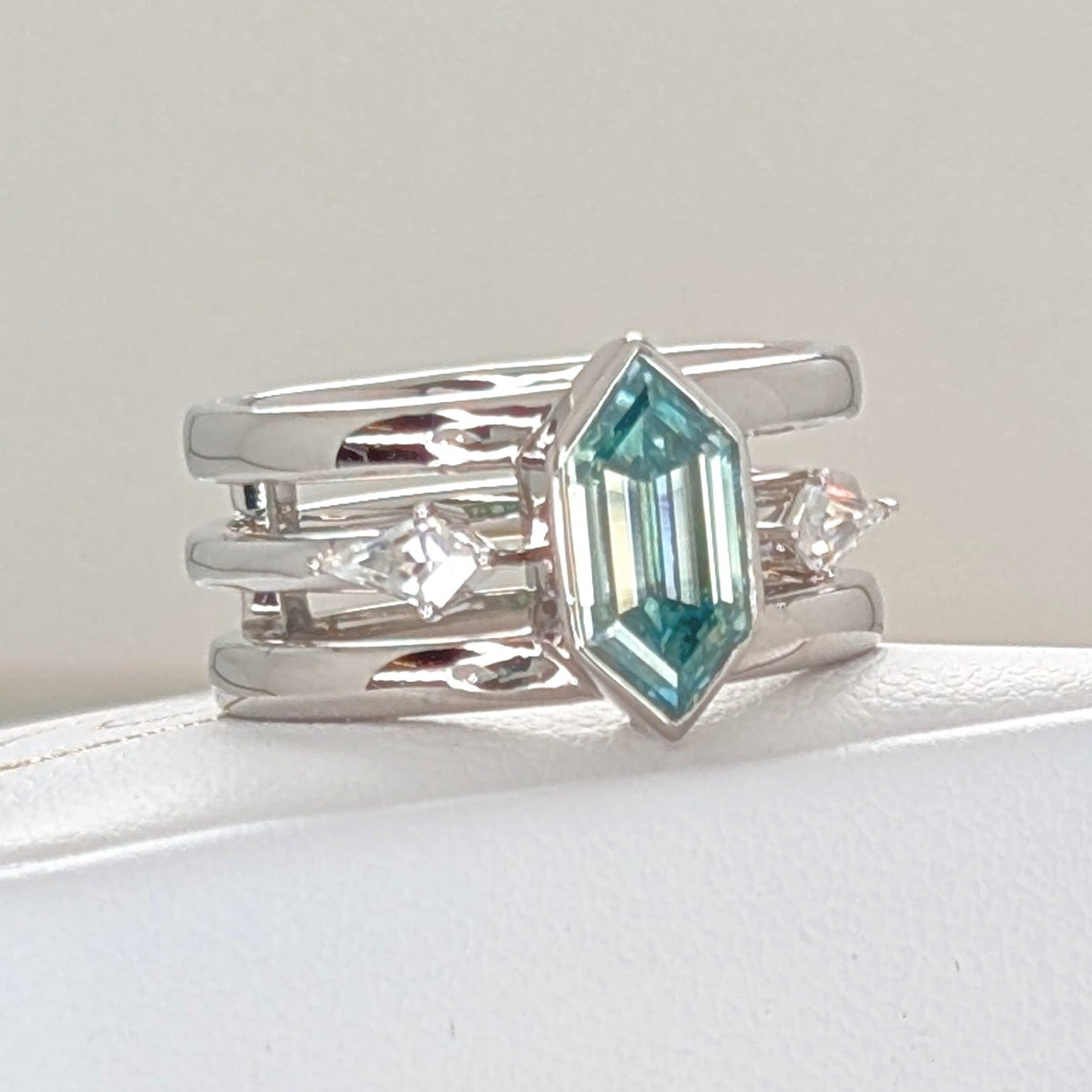 keava split shank wedding set with dutch marquise blue-green moisssanite