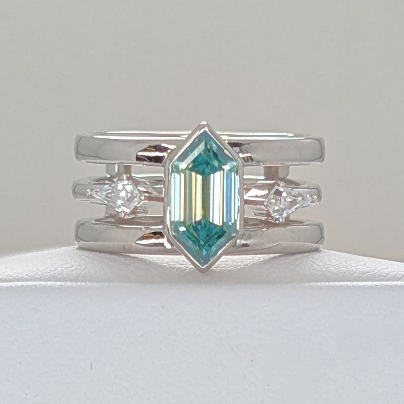 keava split shank wedding set with dutch marquise blue-green moisssanite