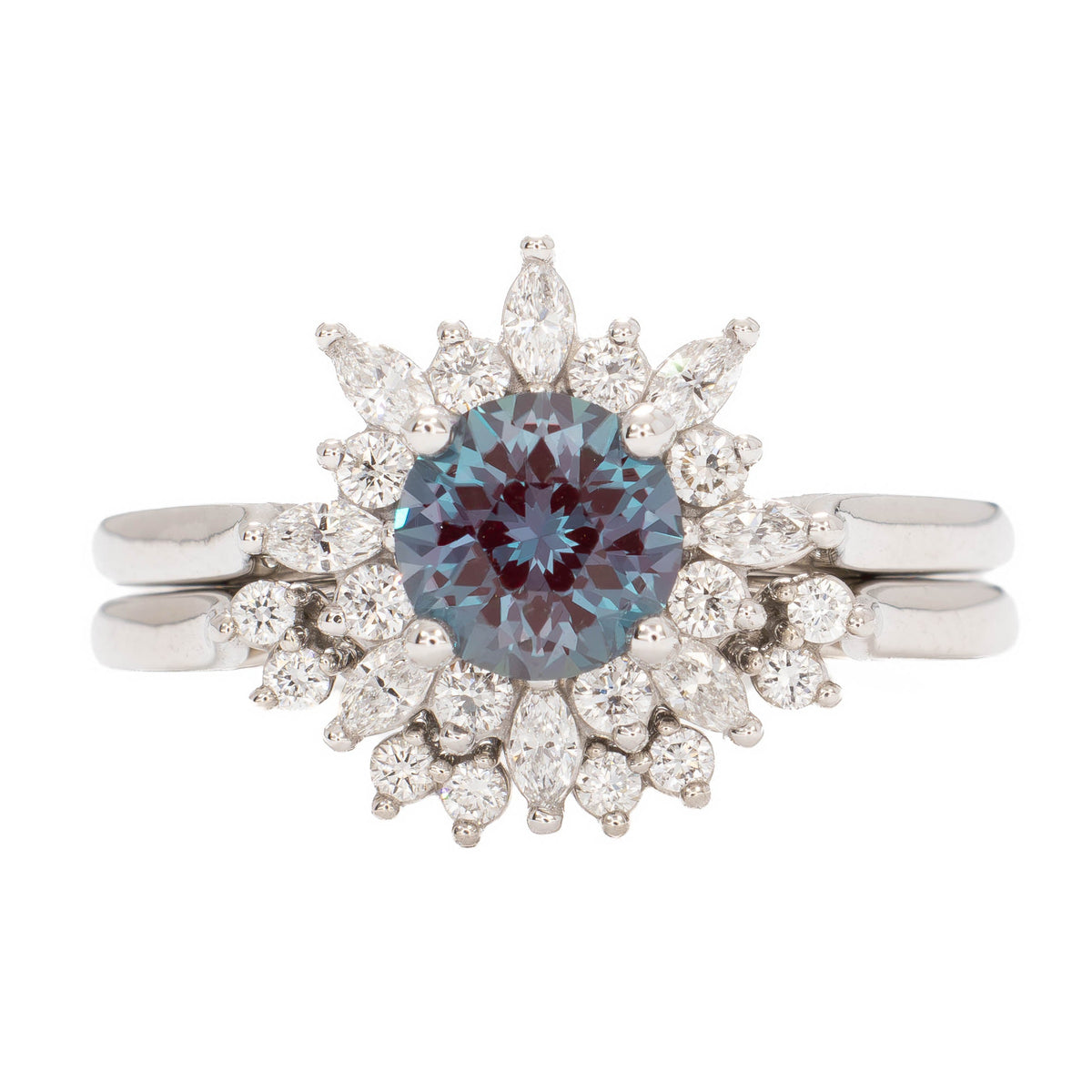 kenna halo engagement ring in white gold with round lab alexandrite