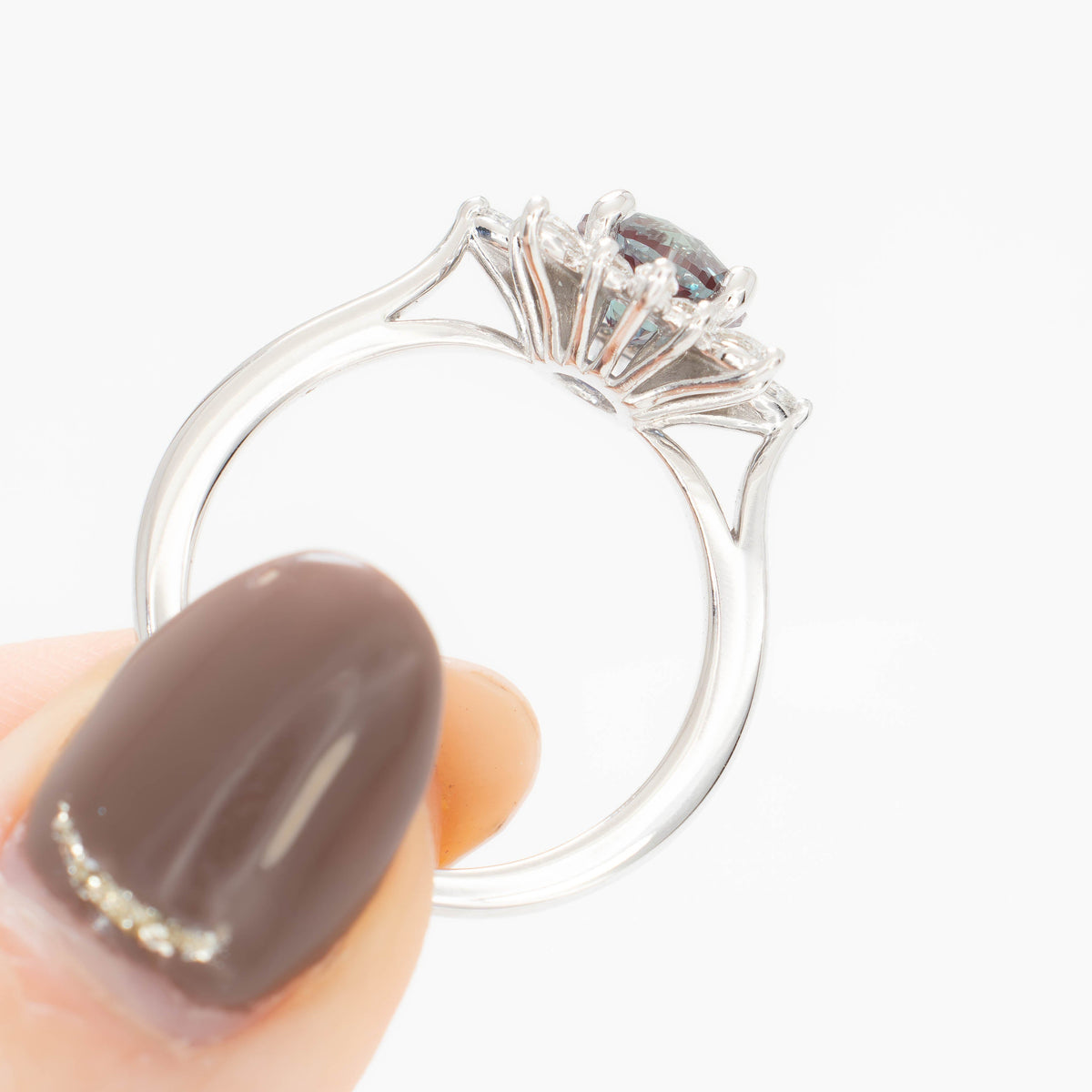 kenna halo engagement ring in white gold with round lab alexandrite