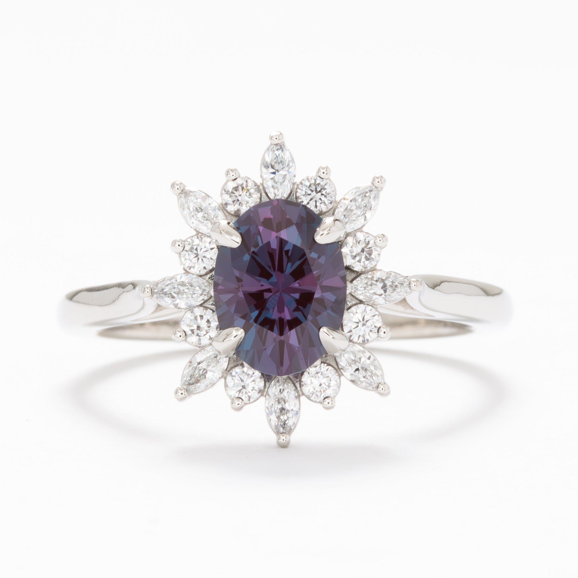 kenna halo engagement ring with oval lab alexandrite