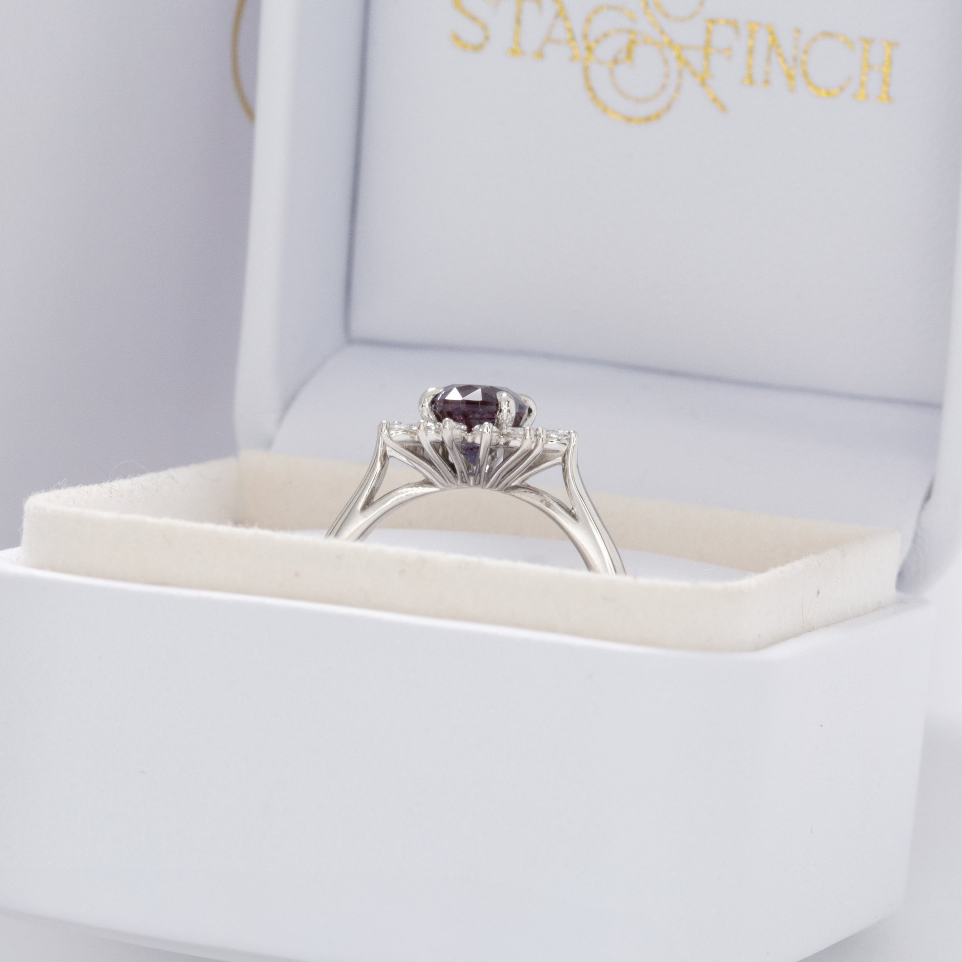 kenna halo engagement ring with oval lab alexandrite