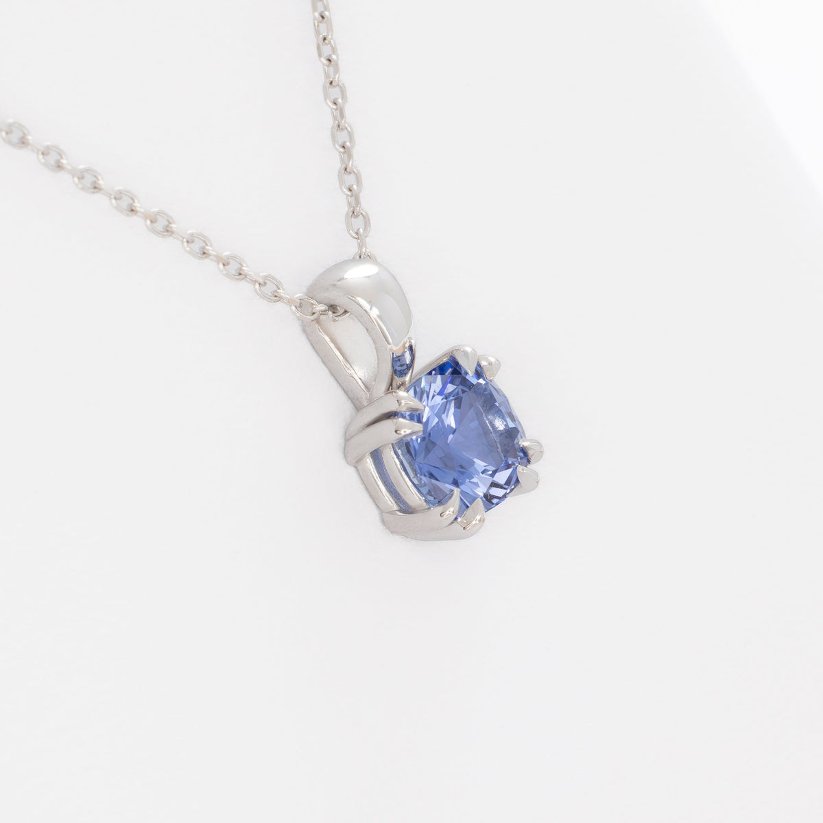 keziah necklace in white gold with cushion periwinkle blue lab sapphire