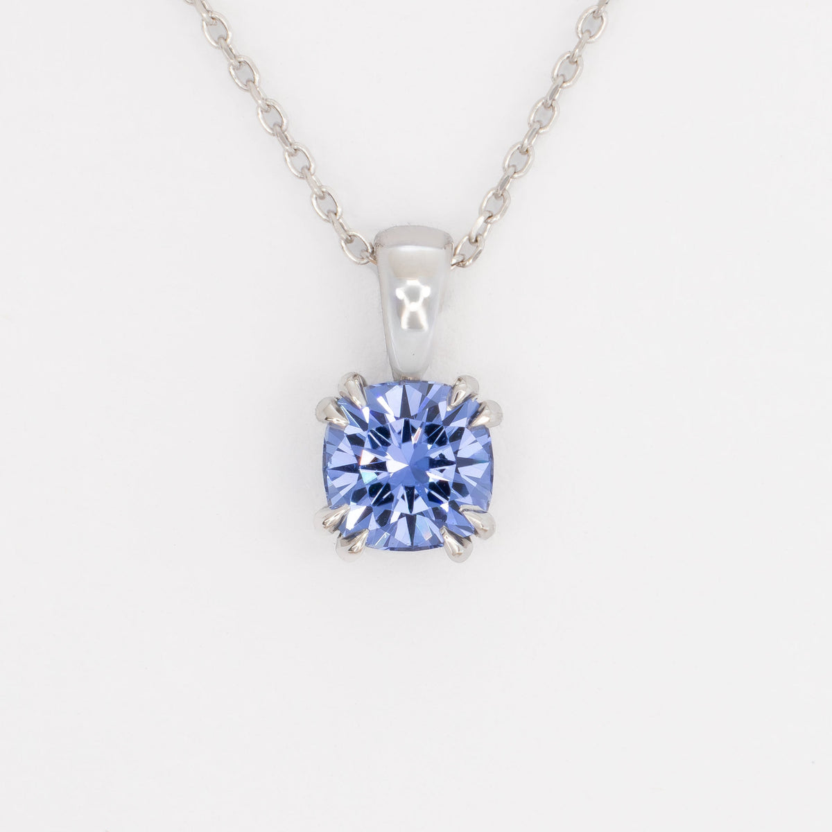 keziah necklace in white gold with cushion periwinkle blue lab sapphire