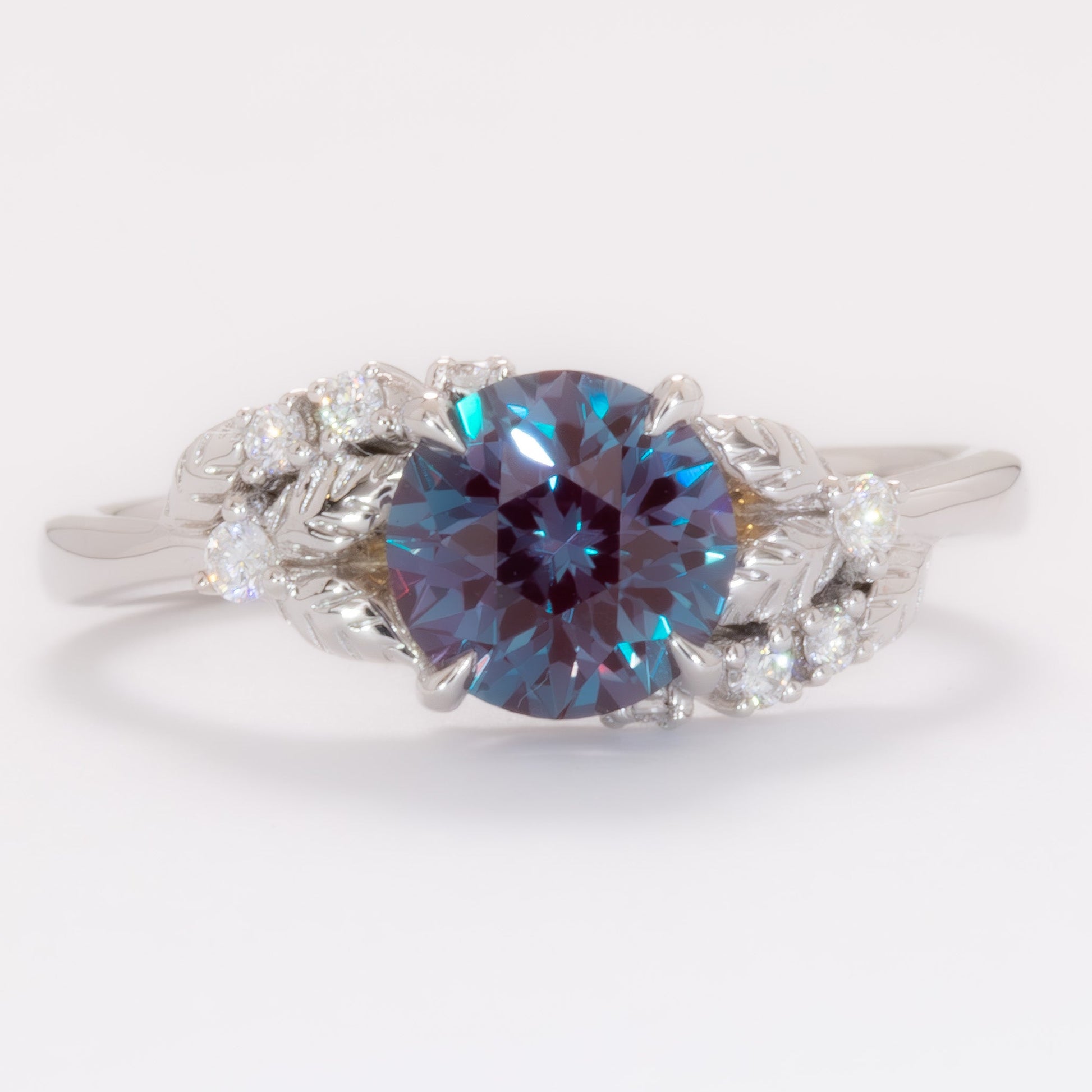 kinsley nature inspired engagement ring with round lab alexandrite