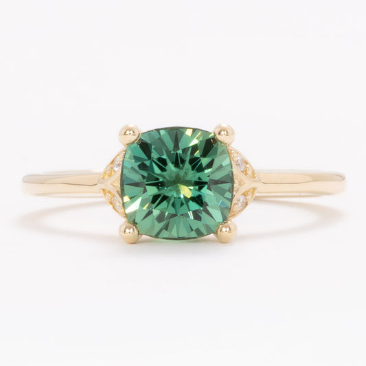 krystal wedding set with green lab sapphire cushion