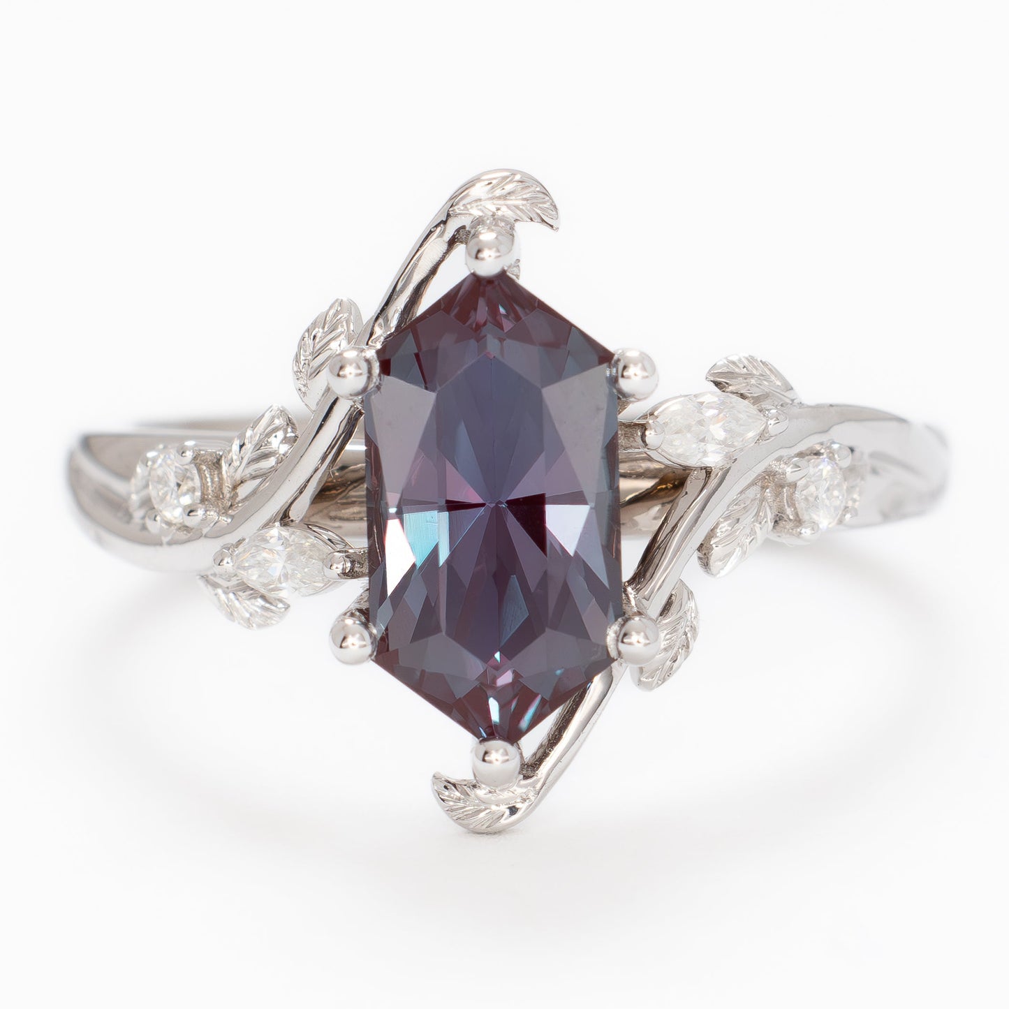 airam nature inspired ring with dutch marquise lab alexandrite in white gold