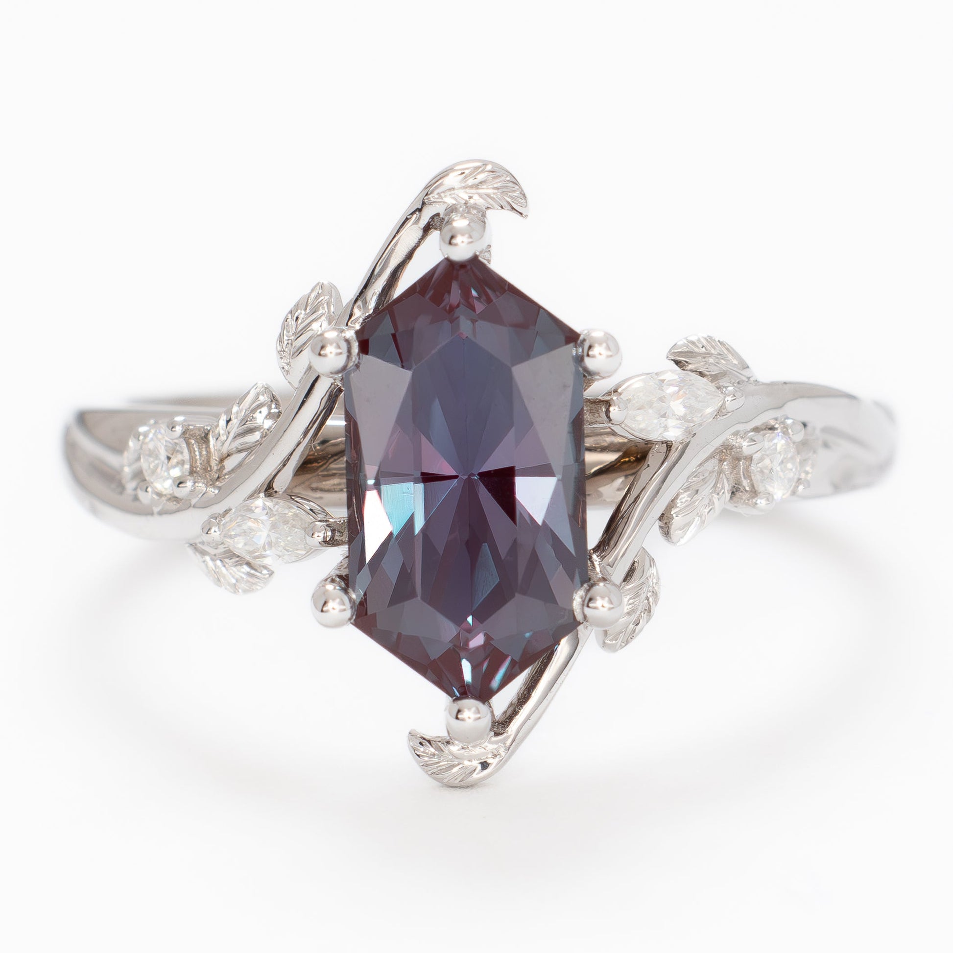 airam nature inspired ring with dutch marquise lab alexandrite in white gold