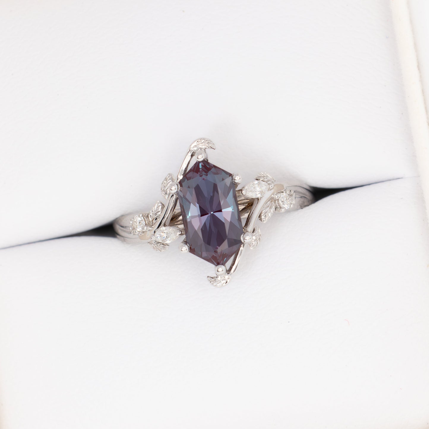 airam nature inspired ring with dutch marquise lab alexandrite in white gold