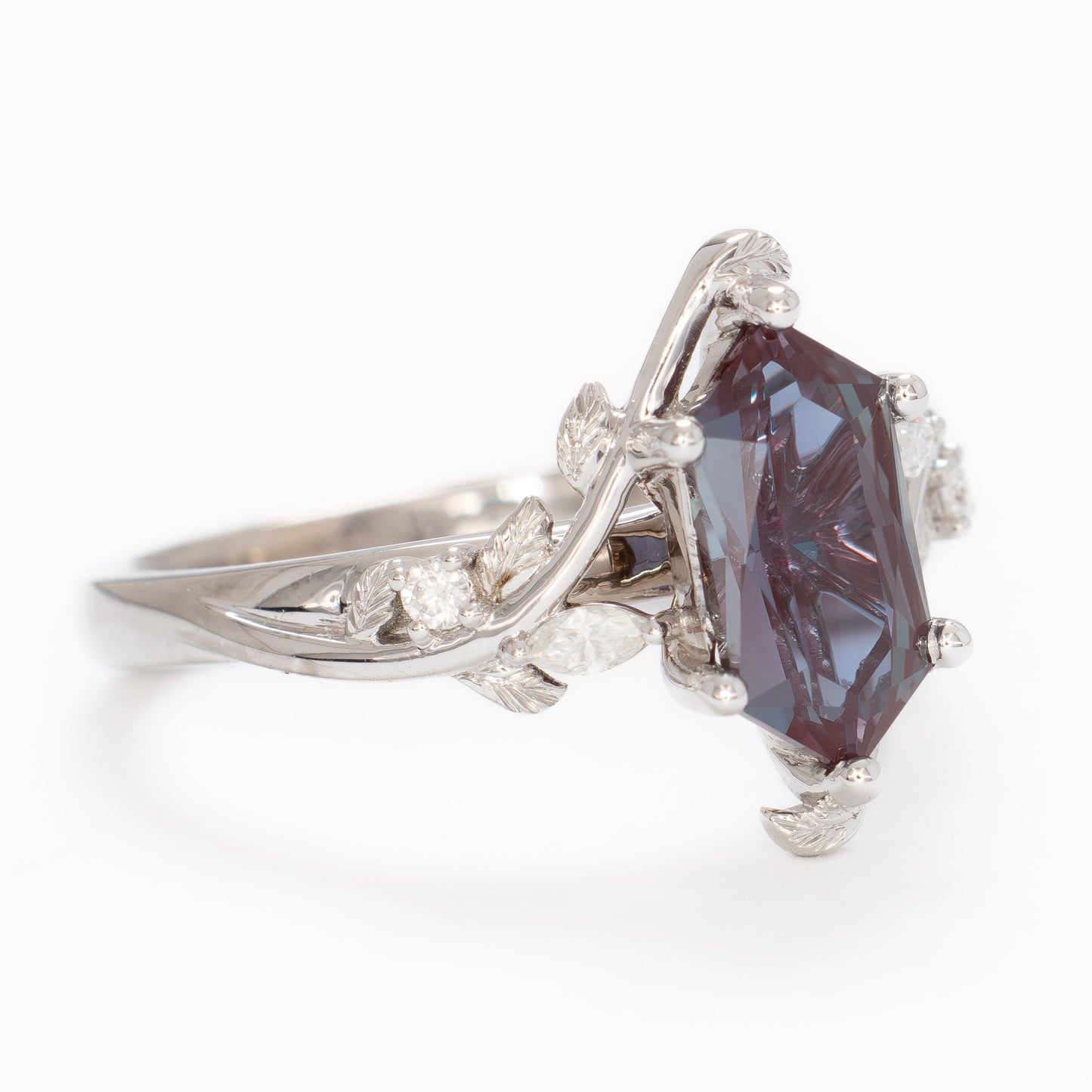 airam nature inspired ring with dutch marquise lab alexandrite in white gold