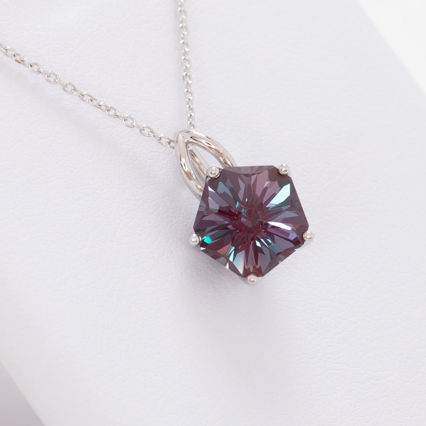 lab alexandrite flower pendant in white gold