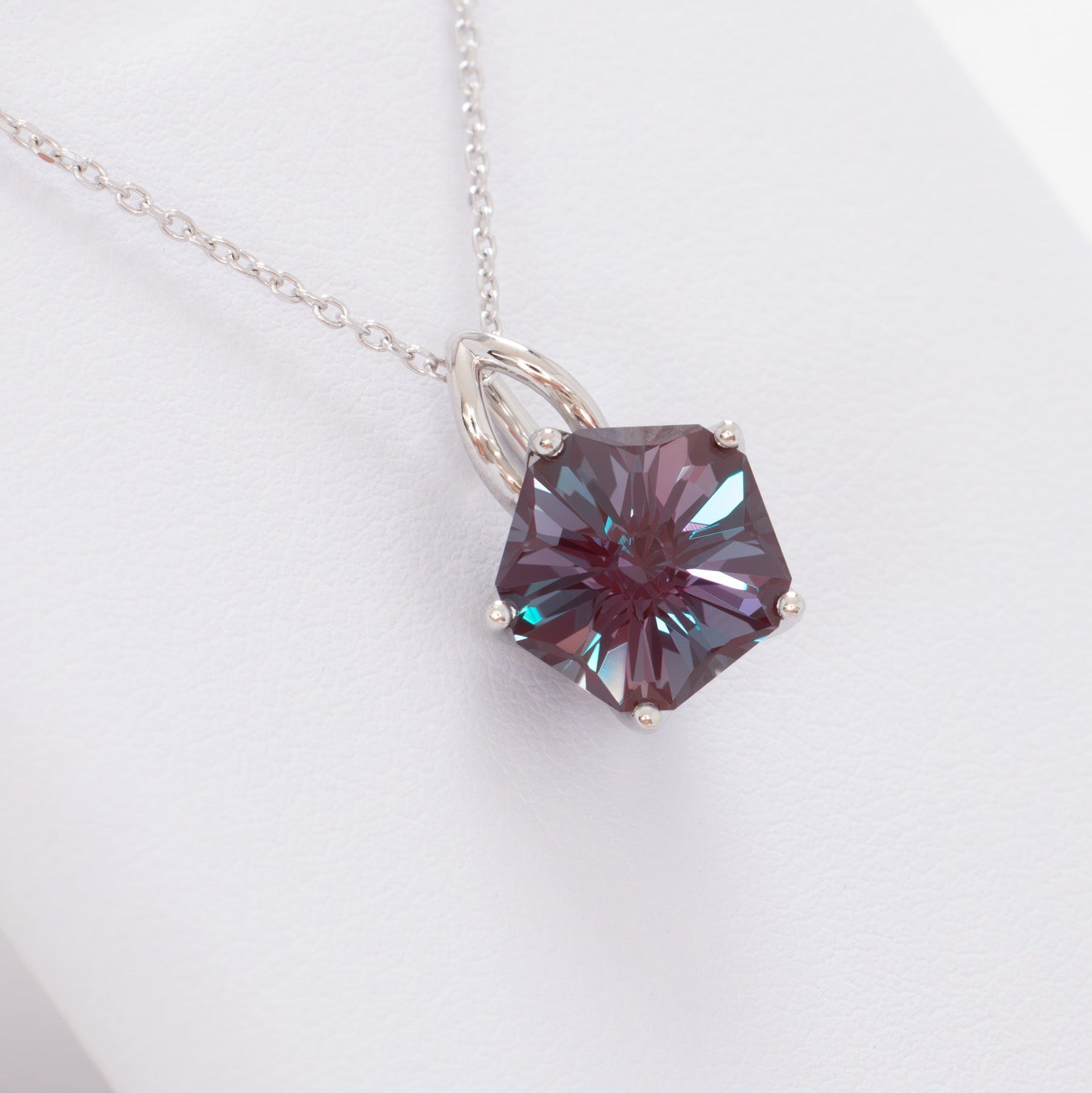 lab alexandrite flower pendant in white gold