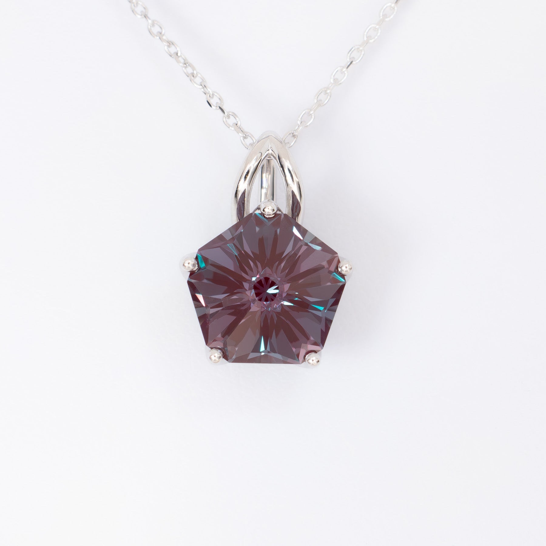 lab alexandrite flower pendant in white gold