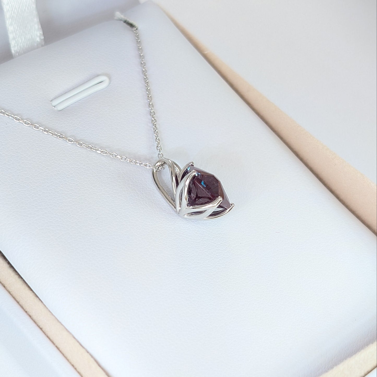 lab alexandrite flower pendant in white gold