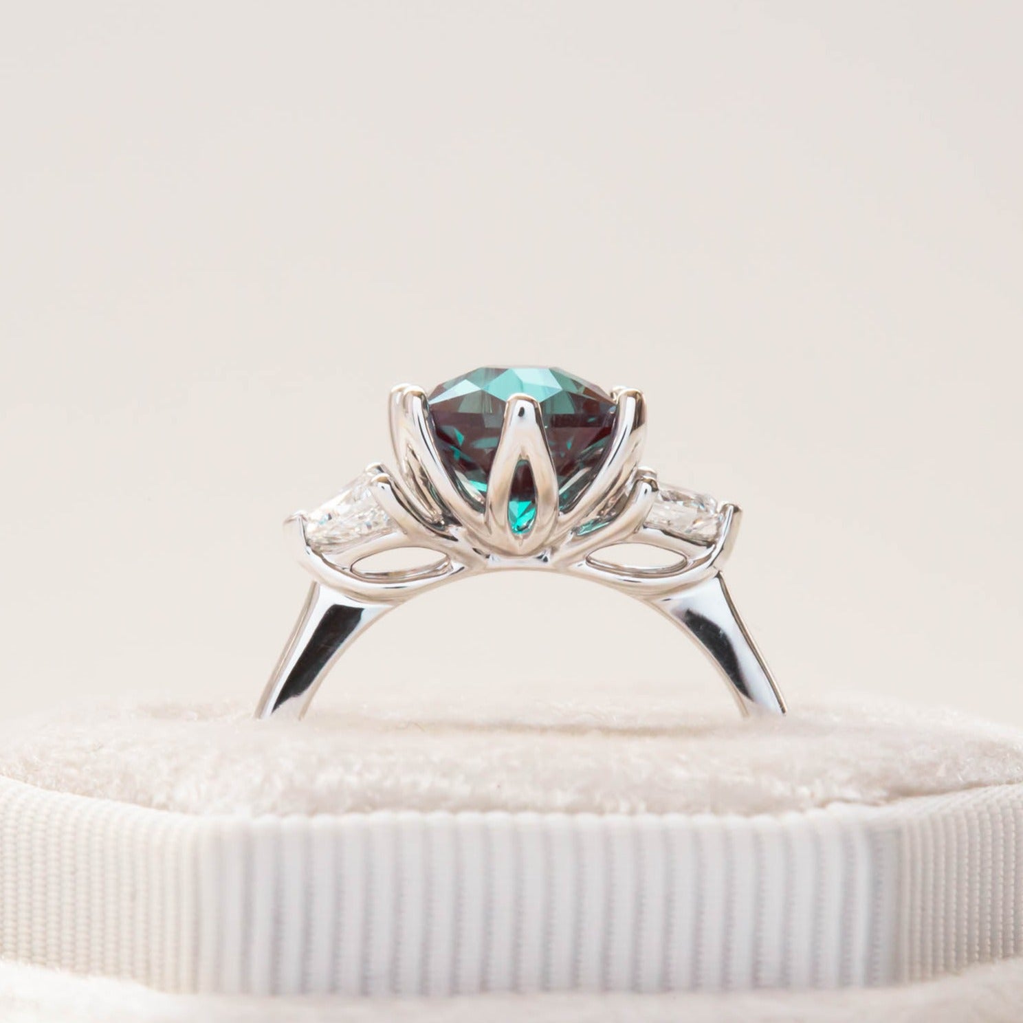 lab alexandrite hex engagement ring with lab diamonds