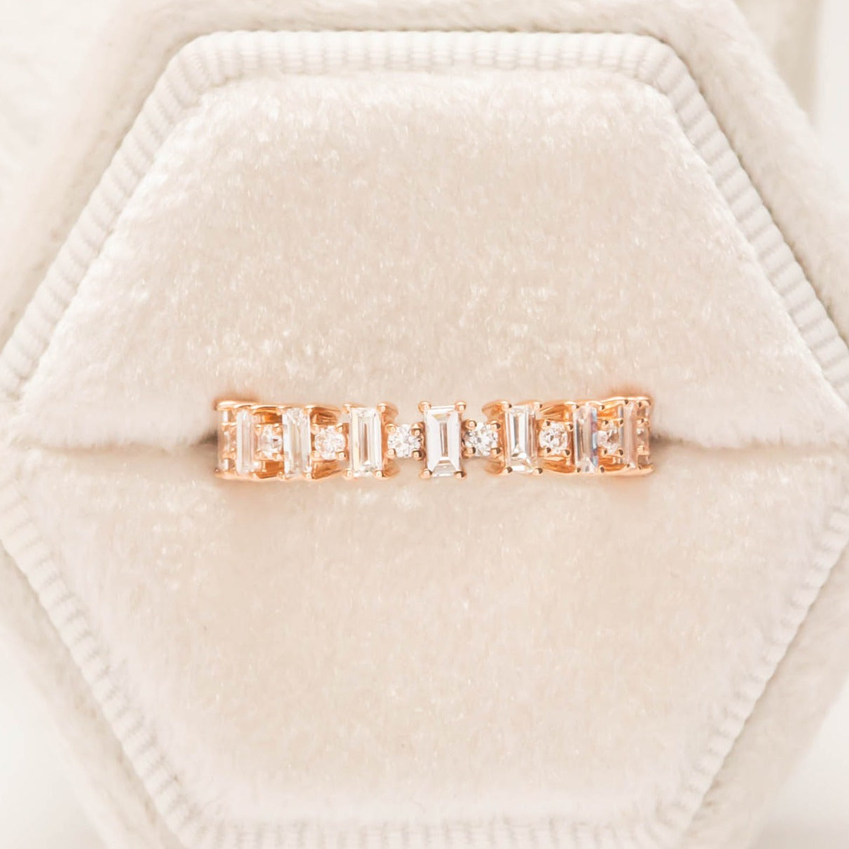 custom lab diamond wedding band in rose gold
