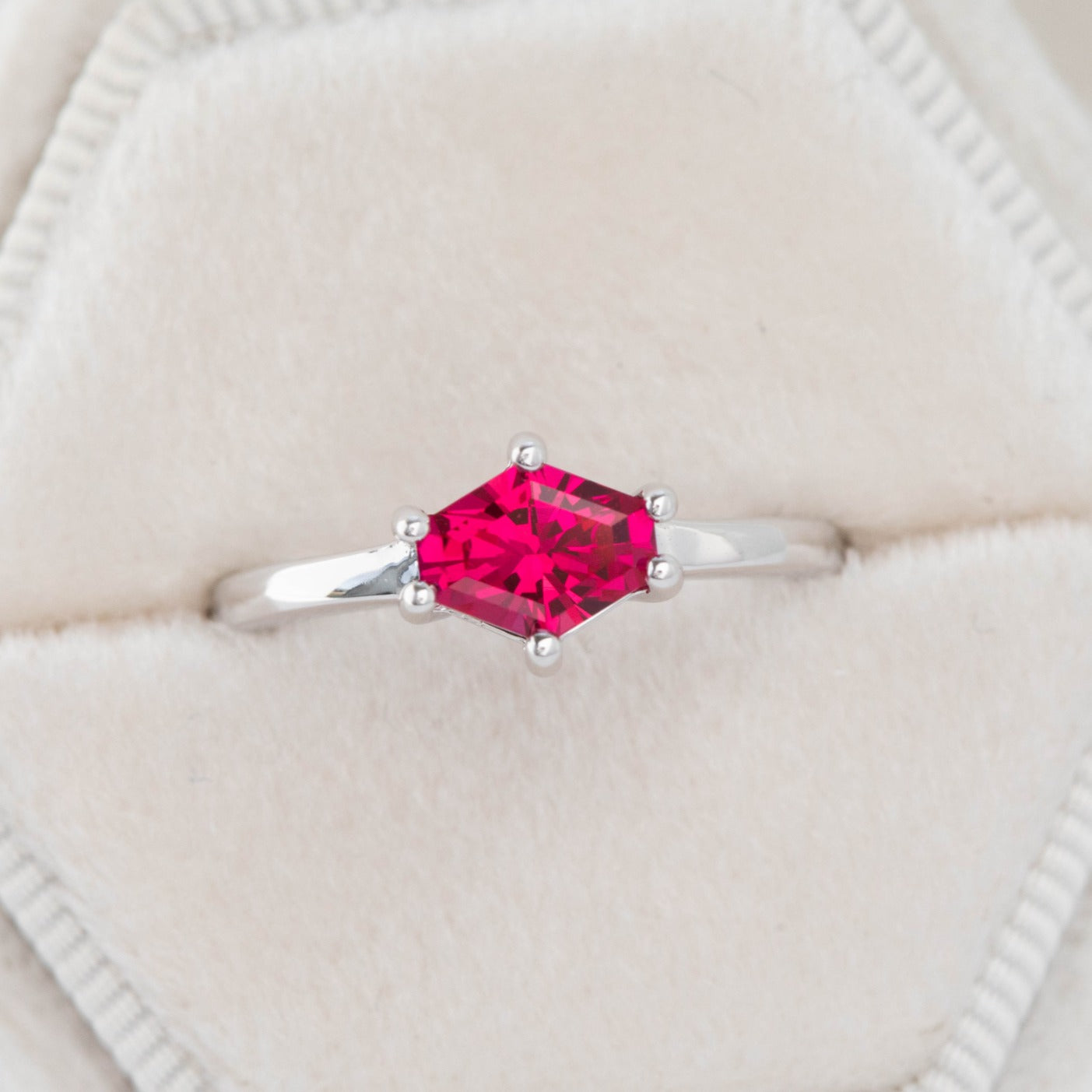 lab ruby engagement ring in white gold