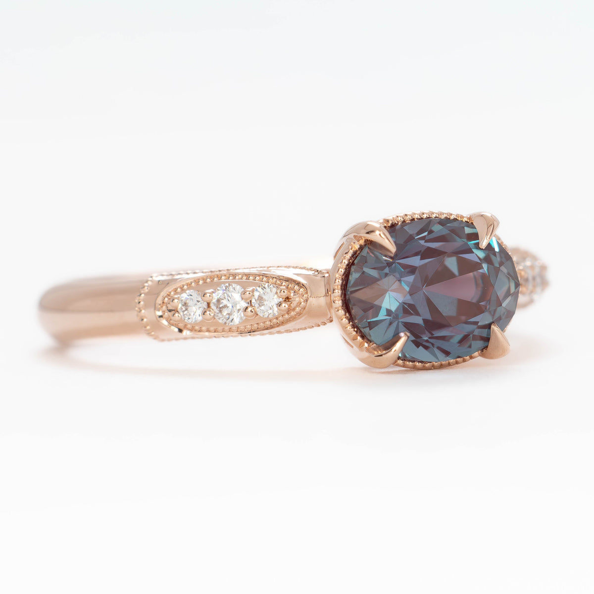 leah accented ring in rose gold with oval lab alexandrite