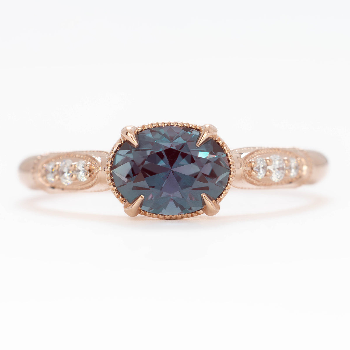 leah accented ring in rose gold with oval lab alexandrite