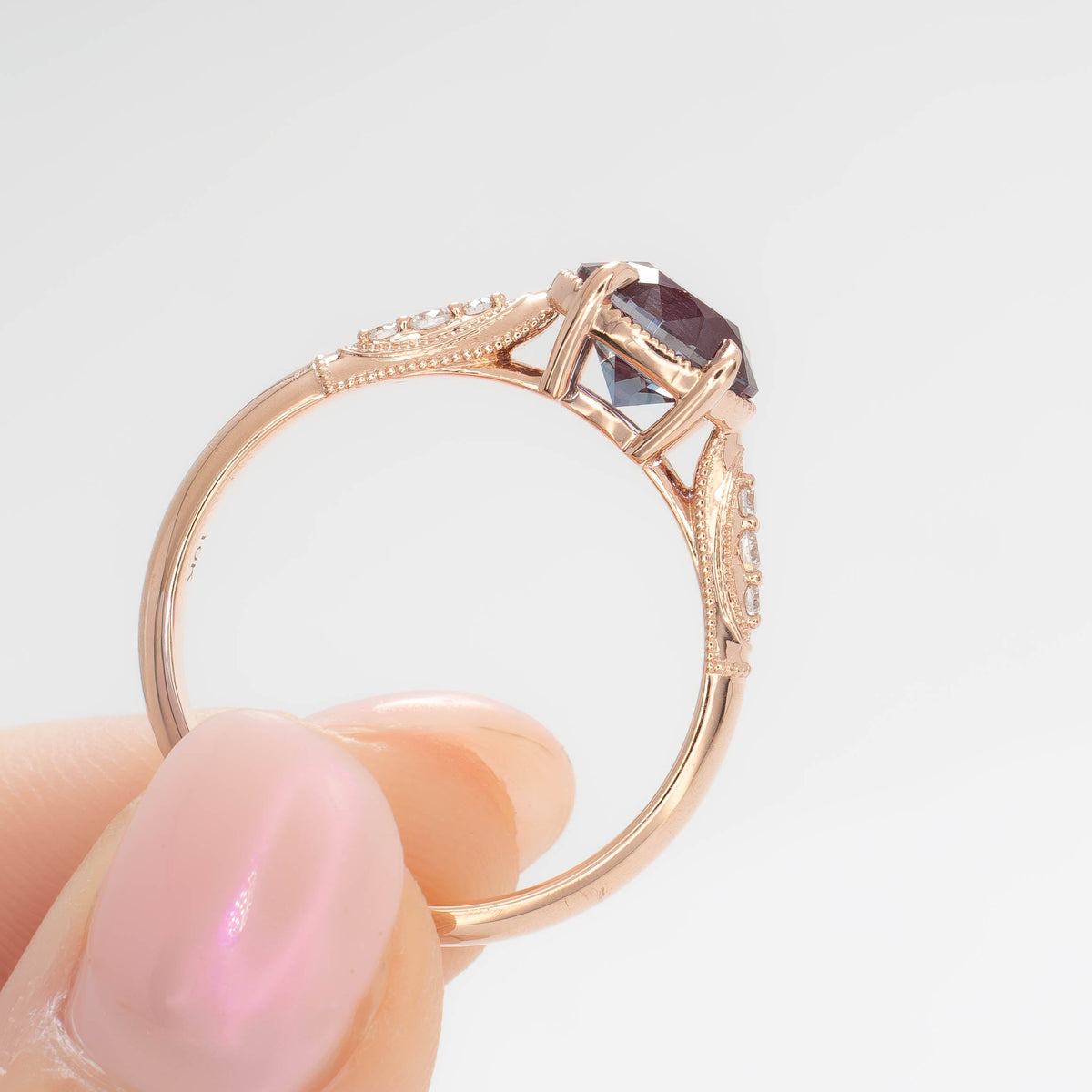 leah accented ring in rose gold with oval lab alexandrite