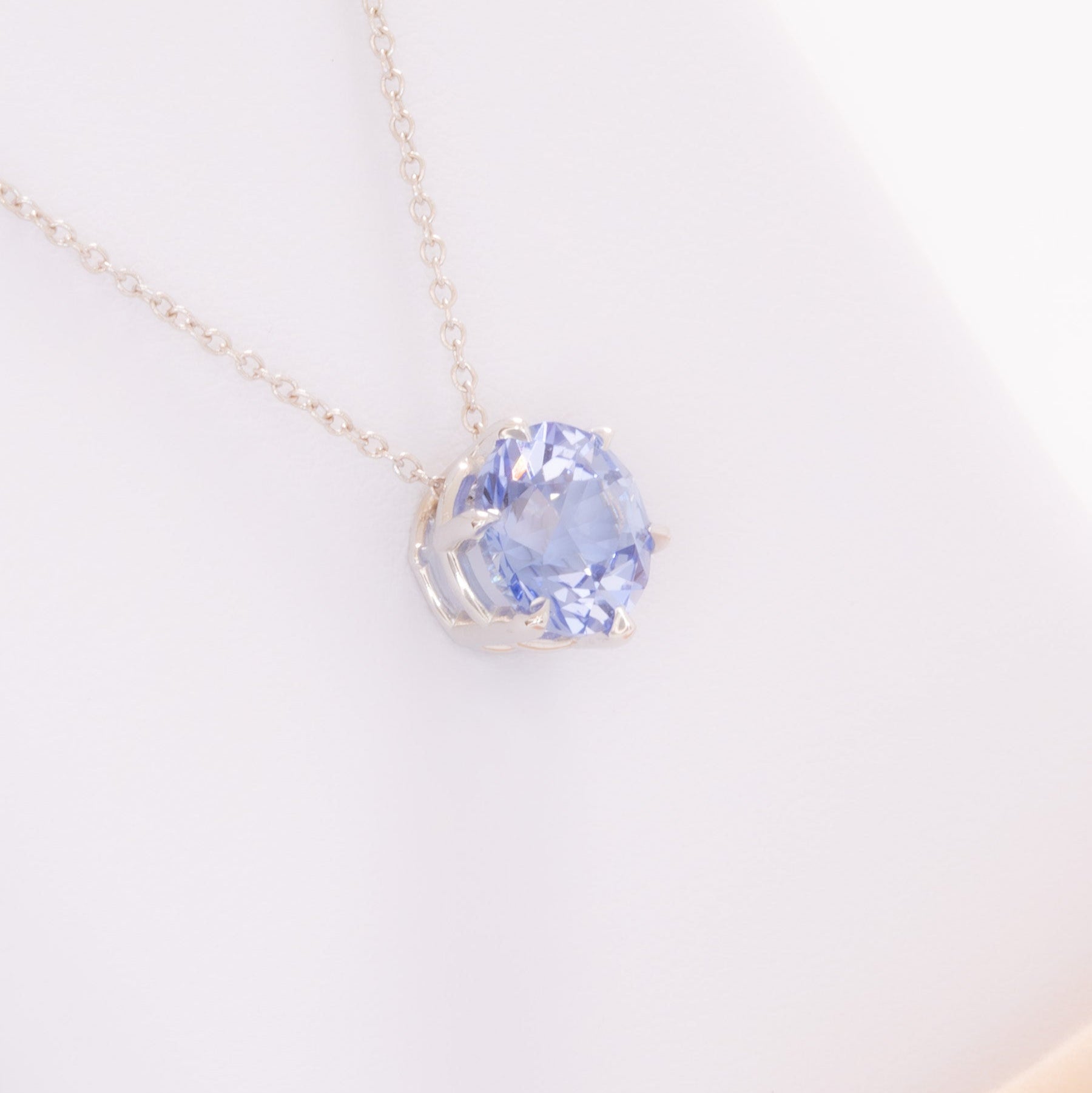 light blue lab sapphire round necklace