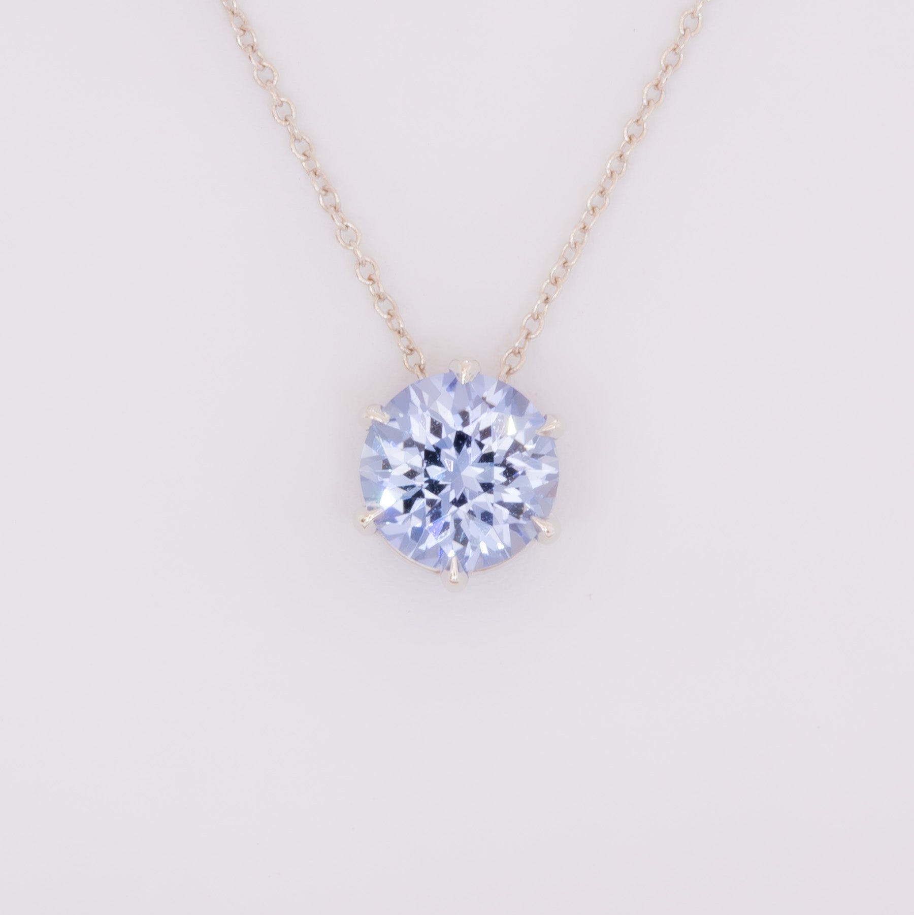 light blue lab sapphire round necklace