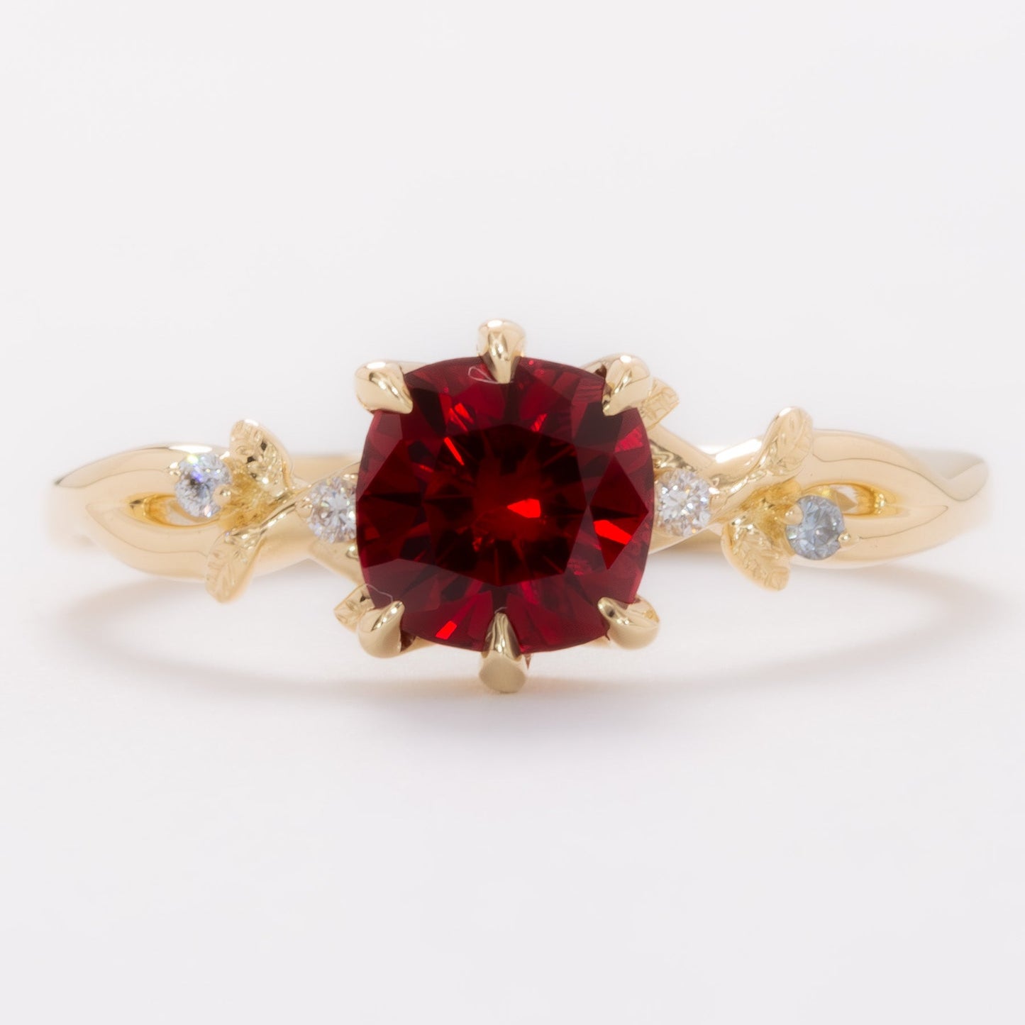lillian nature inspired engagement ring with cushion lab ruby